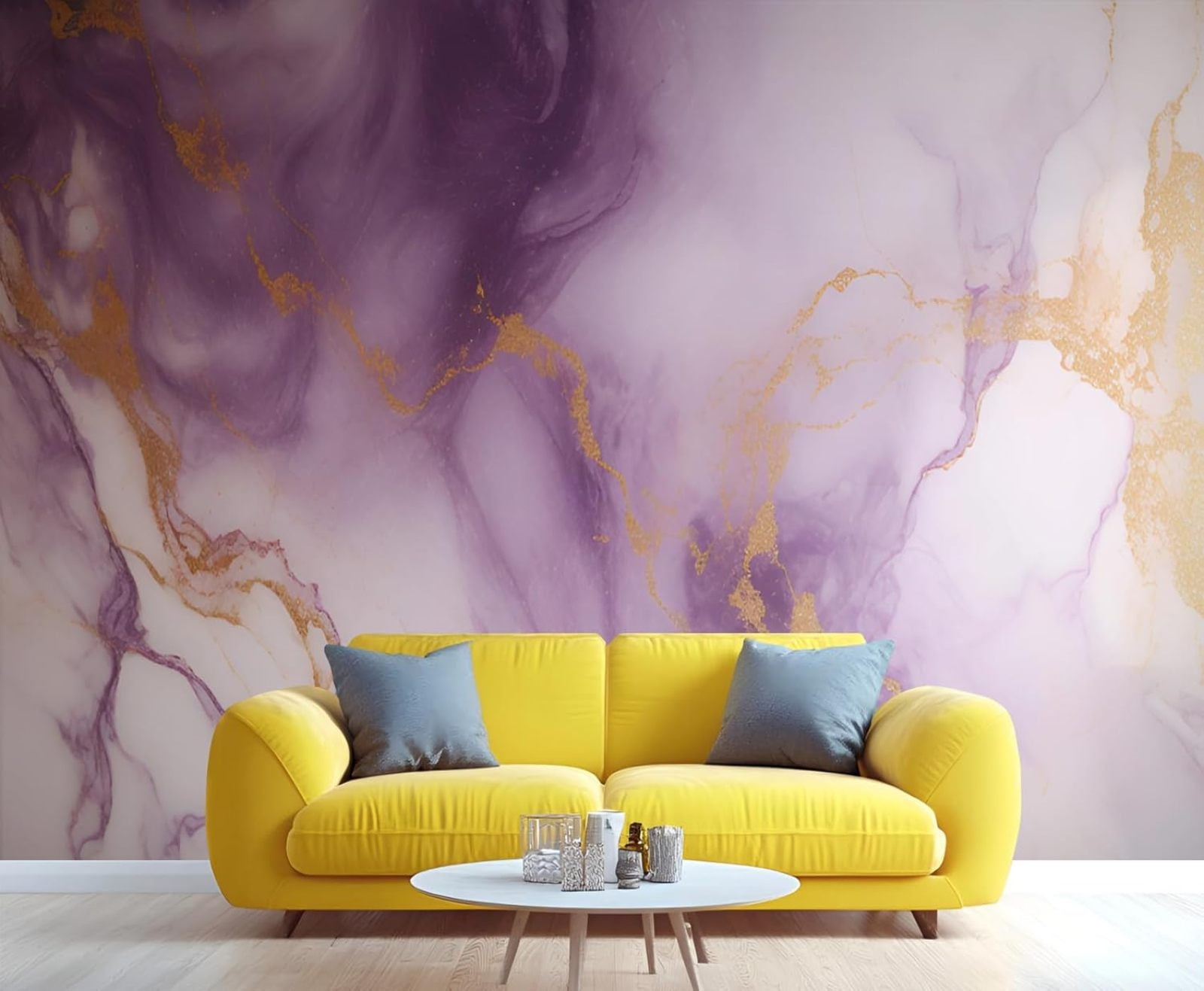 LIUYURO Modern Marble Wall Mural, Abstract Gold Foil Art Wallpaper for Bedroom and Living Room (Purple, 55 in x 28 in) usxey