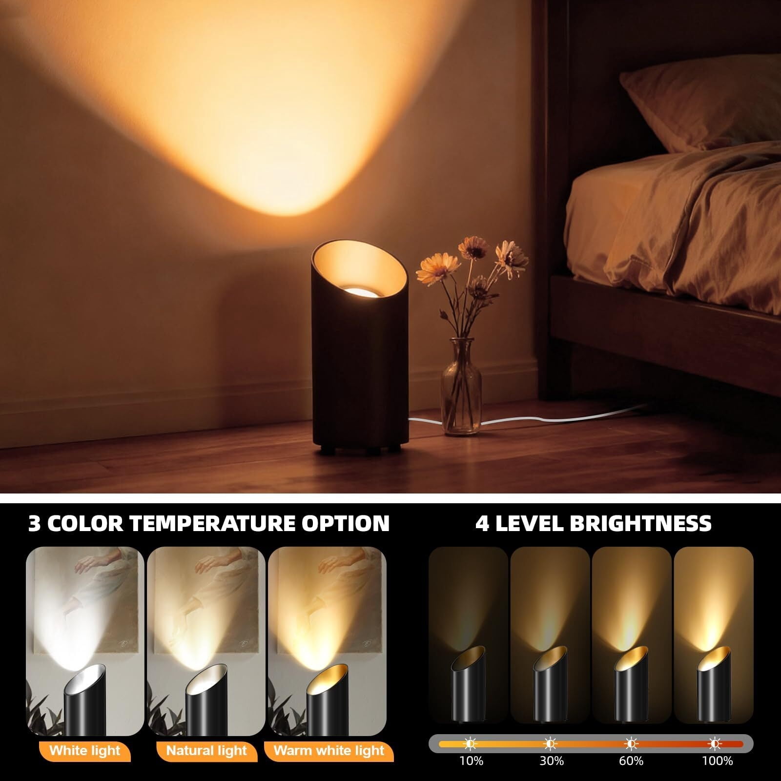 Huzeijin Wireless LED Uplight with Remote and Timer (Dimmable, 3 Color Temperatures, 1 Pack) 2yfty