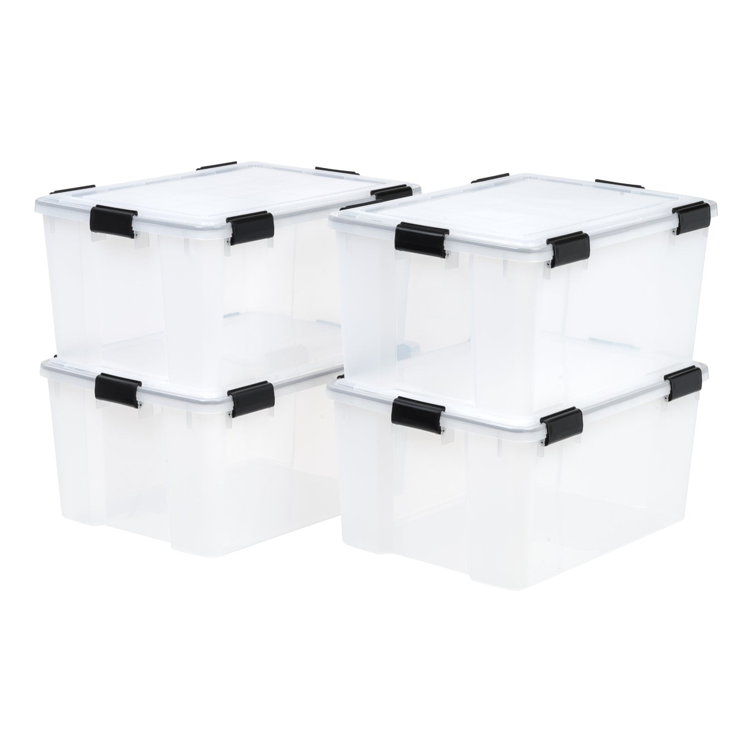 IRIS USA Airtight Plastic Storage Bin with WeatherPro Seal and Latching Buckles (Clear, 62 qt, 4 Pack) sztgi