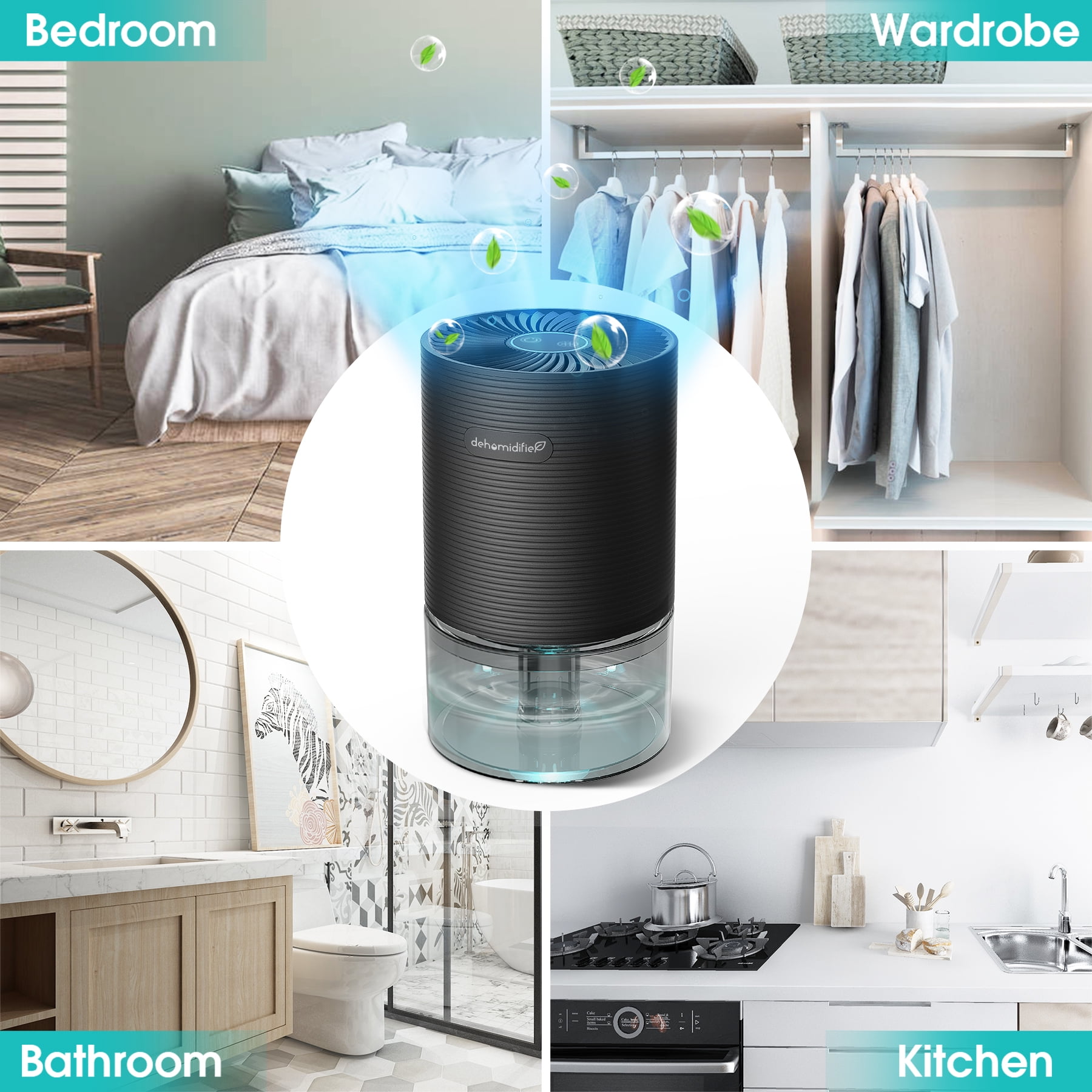 Kloudic Compact Dehumidifier with LED Light, Ultra-Quiet Portable Air Dryer for Bedroom and Office (Black, 26 fl oz) qmh3v