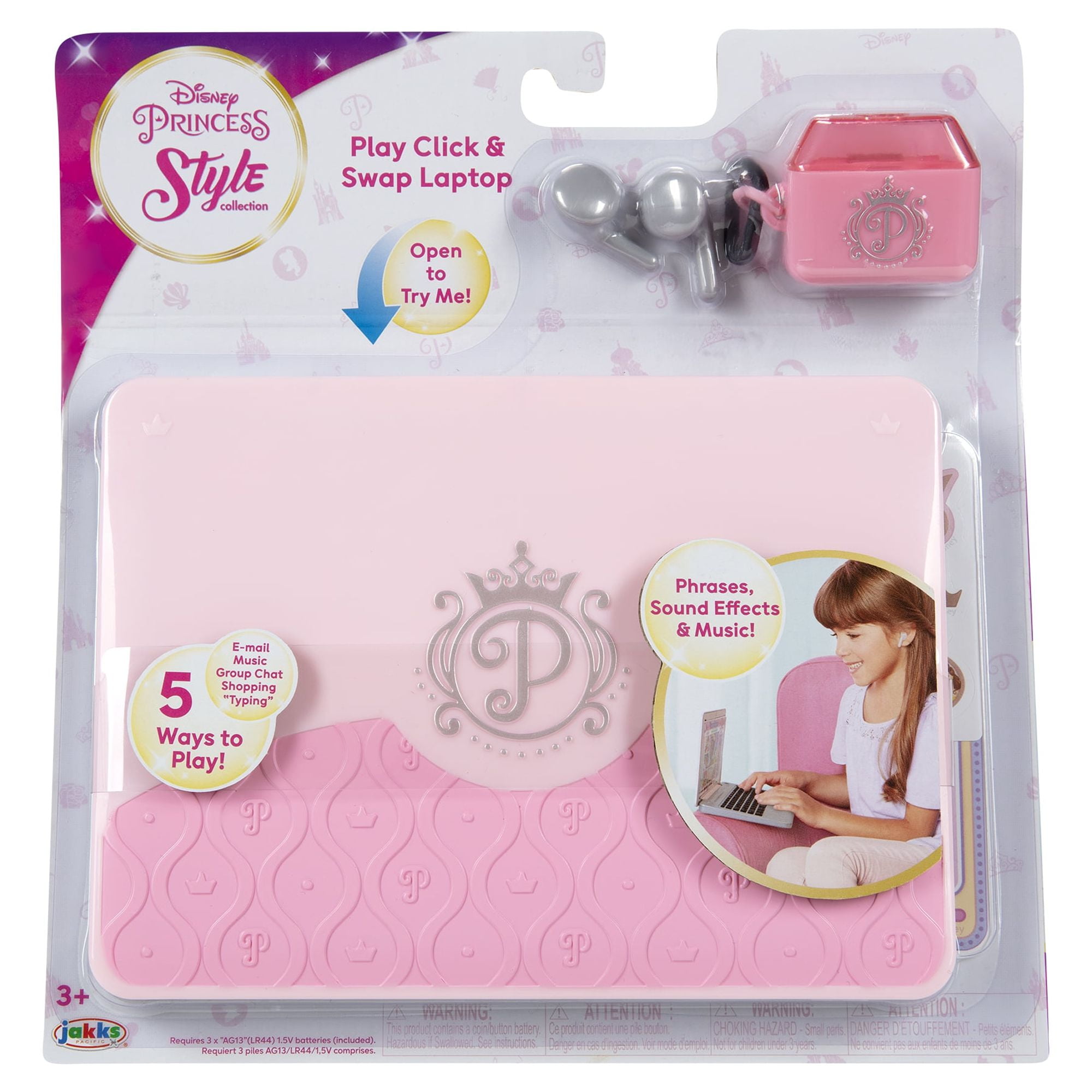 Disney Princess Style Collection Pretend Laptop with Play Earbuds (Pink, 1 Set) 8d370