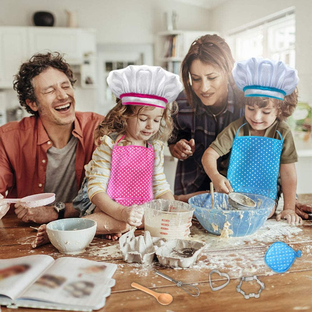 TiokMc Kids Cooking Set, 11-Piece Chef Role Play Kit with Apron and Baking Tools (Blue, 11-Piece Set) jnbws