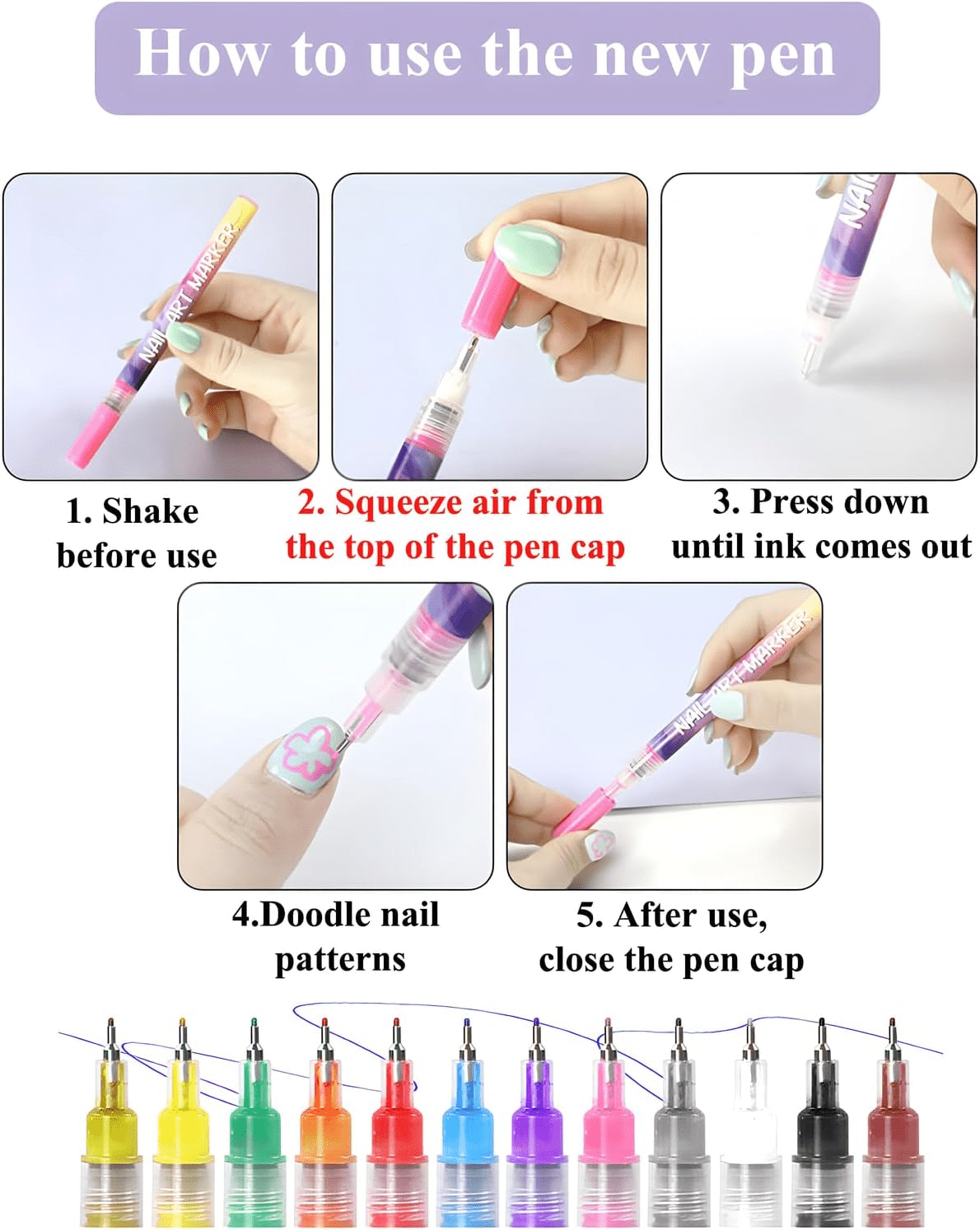 ASOVNXF Nail Art Pens Set, Precision Fine Tip Markers for DIY Manicure Designs (12 Colors, 0.5mm Point) ktjjd