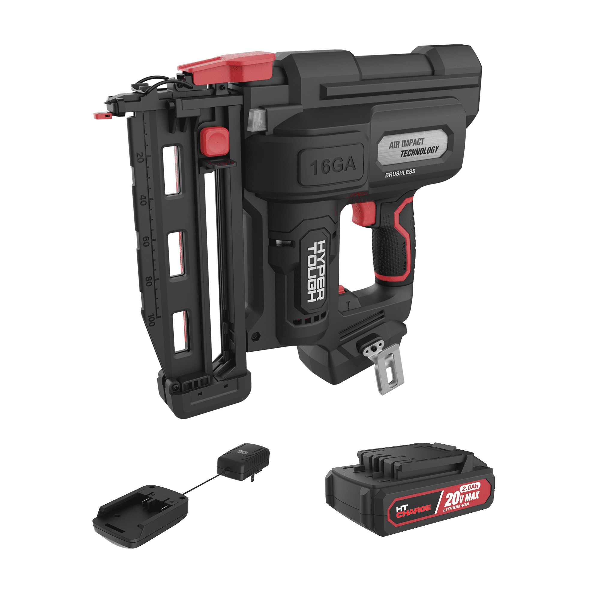 Hyper Tough 20V Brushless Cordless 16-Gauge Finish Nailer Kit (Black, 5/8 to 2-1/2 in) xk8fg