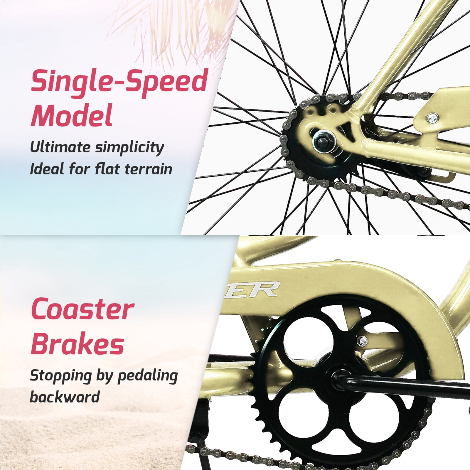 Tracer Products ACE Cruiser Bike, Step-Through Frame, Coaster Brake (Vanilla, 26 in) 8y6cc