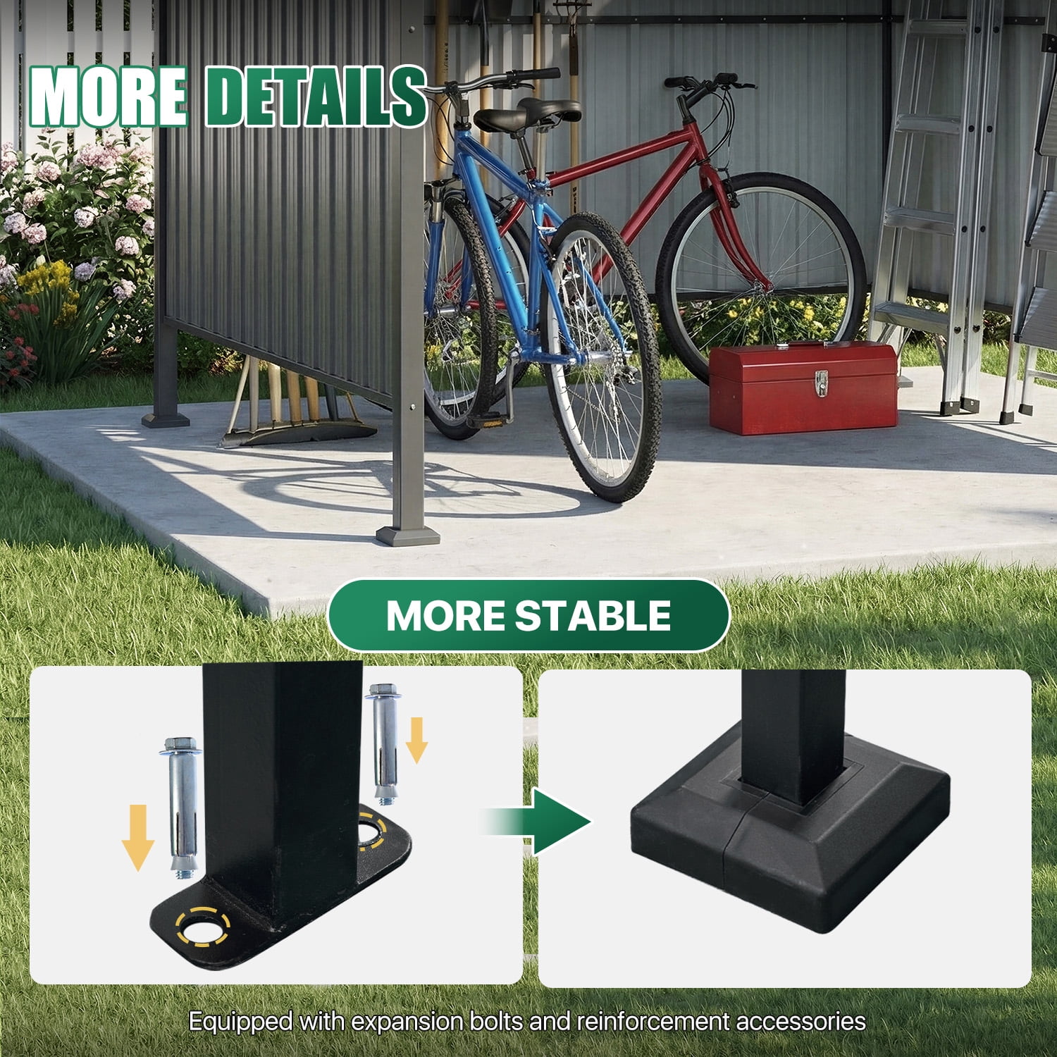 BaPiPro Outdoor Metal Storage Shed, Weather-Resistant Steel Grill Gazebo and Bike Shelter (Black, 6x6 ft) xm32j