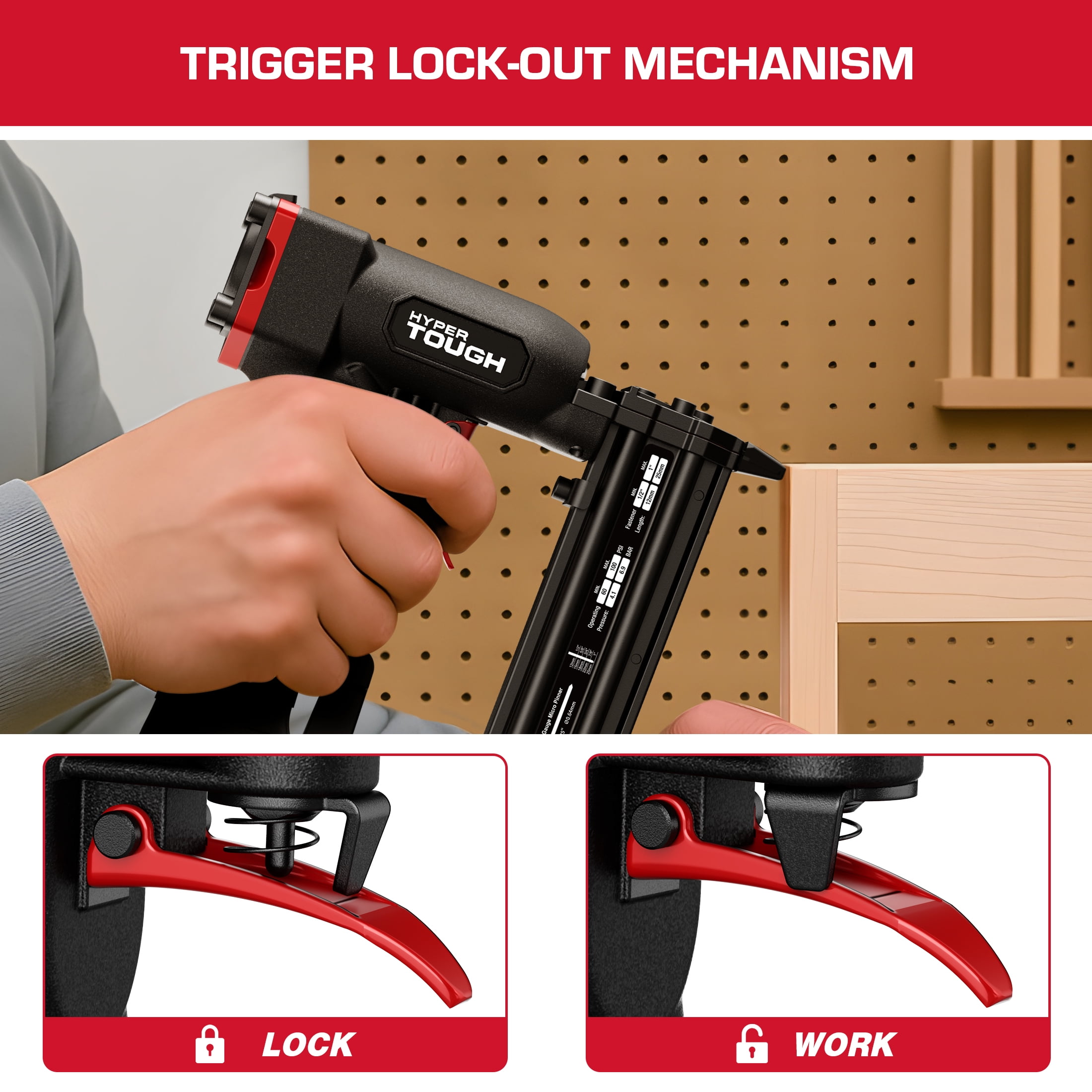 Hyper Tough 23-Gauge Pneumatic Pin Nailer, Professional Air Powered Trim Tool (Black, 1 Pack) cwzk0