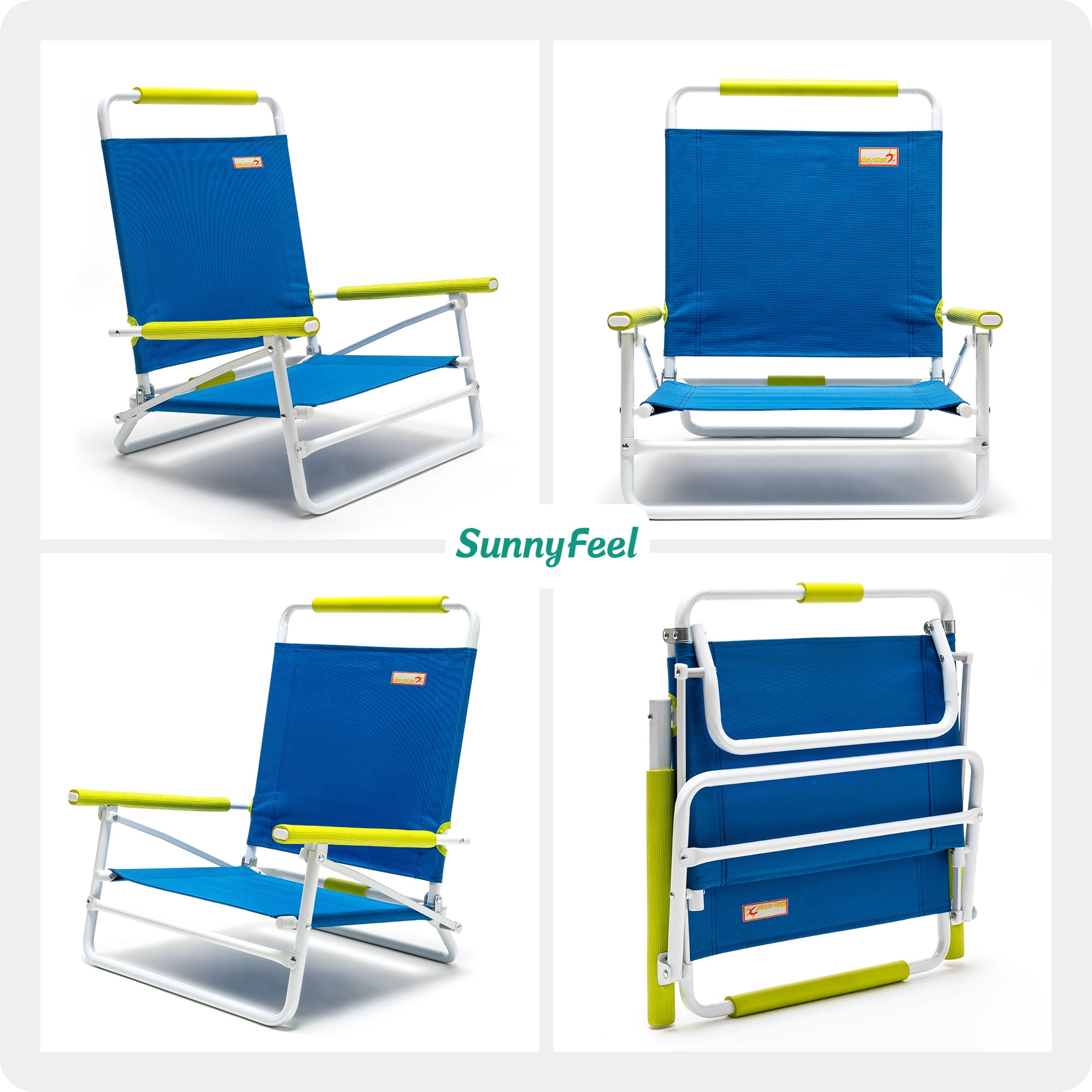 Sunnyfeel Folding Beach Chair for Adults, Lightweight Low-Profile Outdoor Seat with Armrest (Navy Blue, 300 lb Capacity) p2xe4