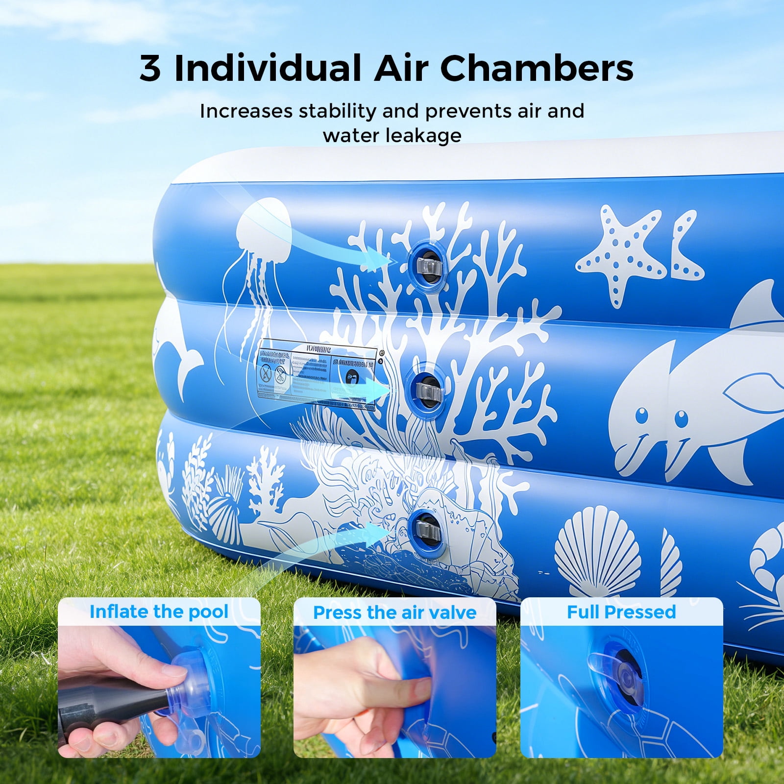 TASKBAY Inflatable Family Swimming Pool, Oversized Thickened Outdoor Kiddie Pool (Blue, 120 in x 67 in x 22 in) dw16a