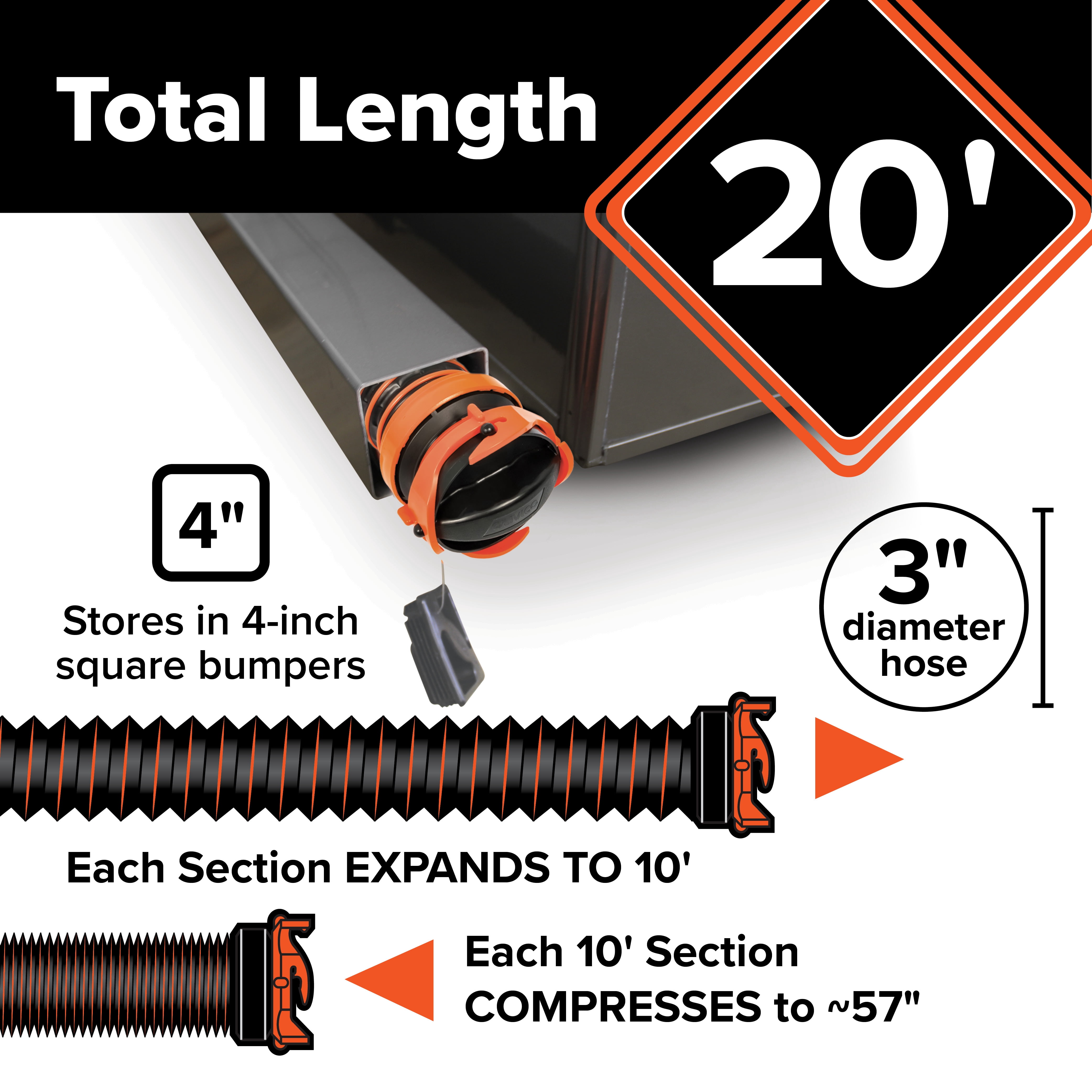 Camco RhinoEXTREME Sewer Hose Kit with 360 Degree Swivel Wye Fitting (Orange, 20 ft) idkz0