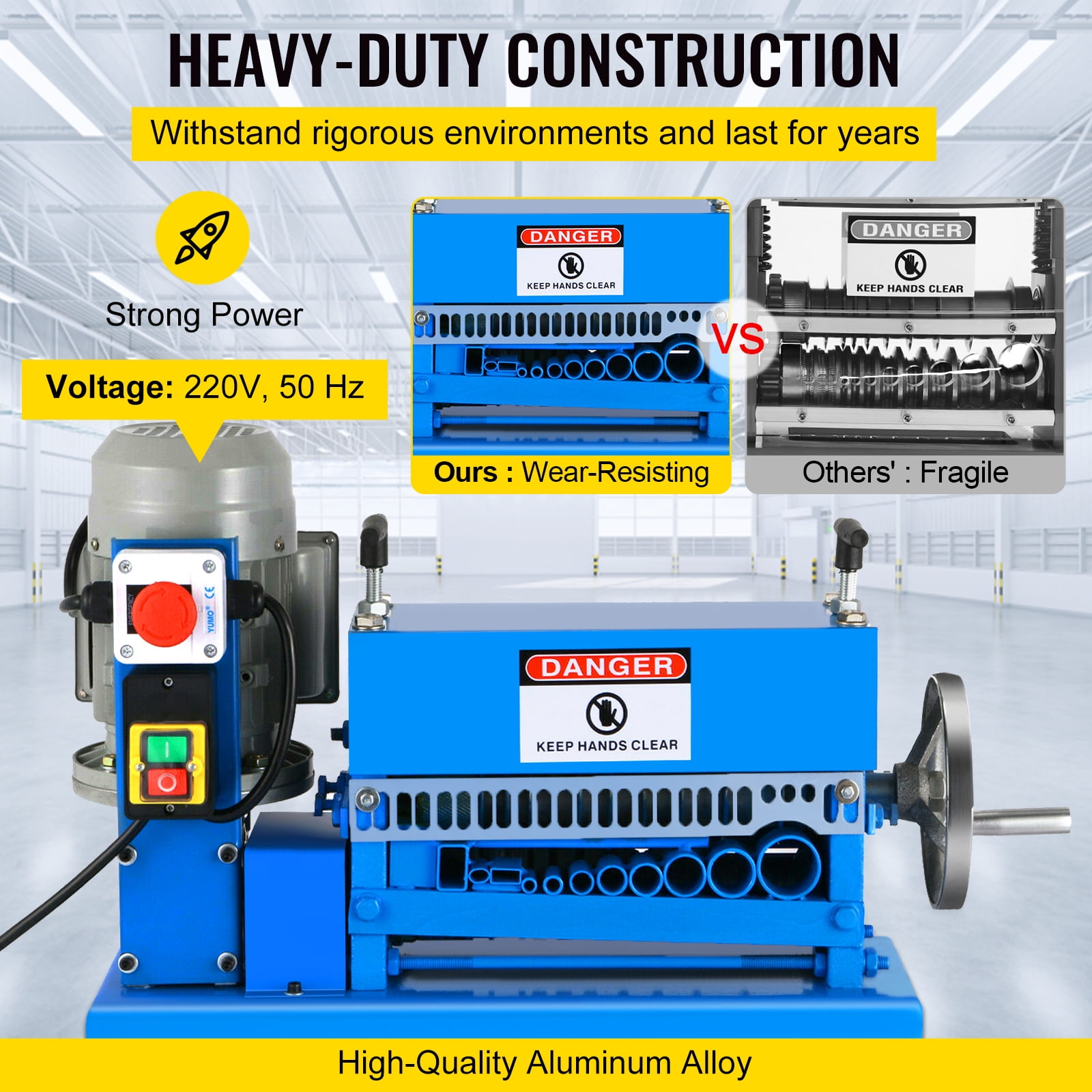 VEVOR Wire Stripping Machine, Automatic Electric Cable Stripper with 11 Channels and 10 Blades for Copper Recycling (Blue, 0.06 in - 1.5 in) cz33o