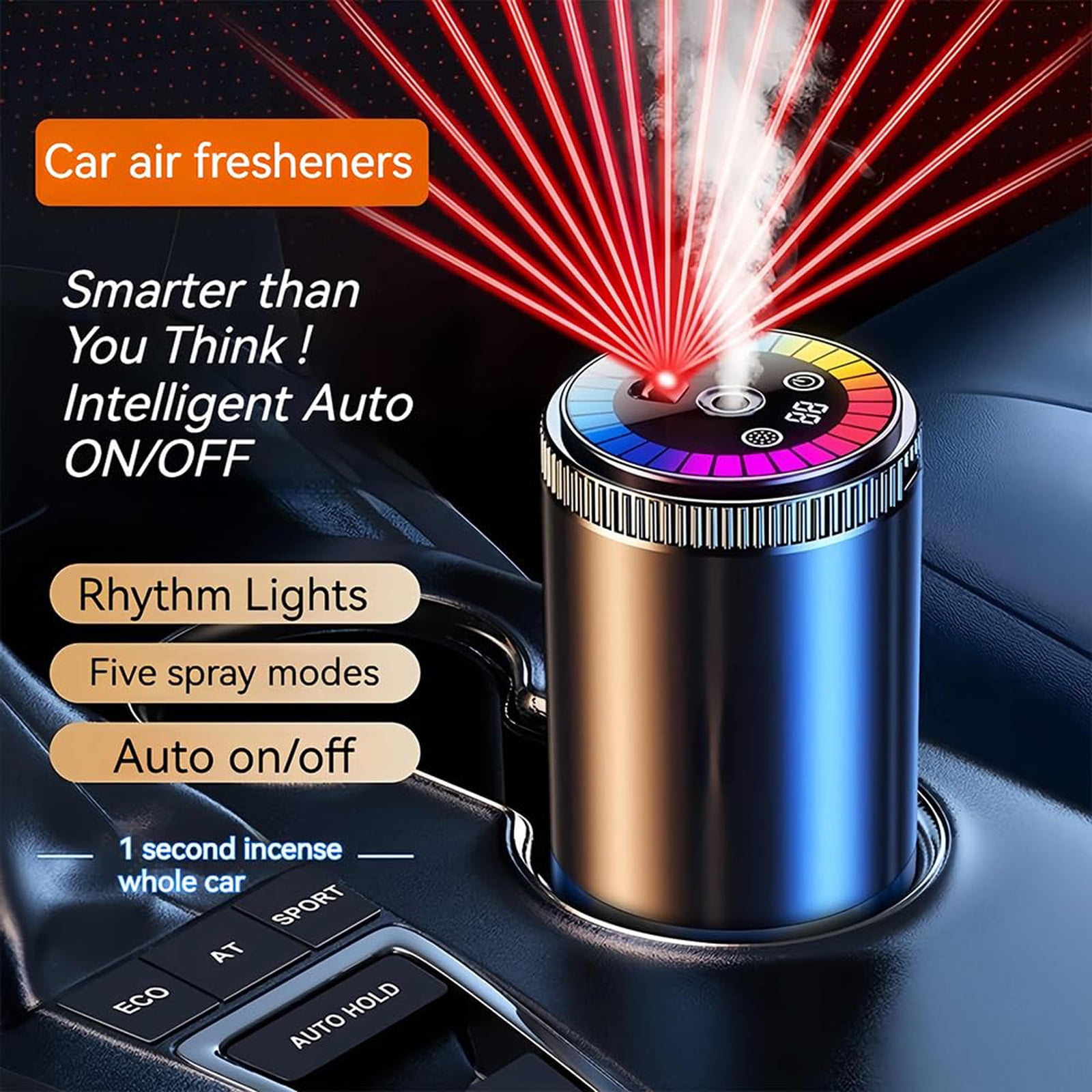 ECLA Intelligent Car Air Freshener with Starry Sky Rhythm Light, Rechargeable Automatic Aroma Diffuser (Black, 1 Pack) i0az3