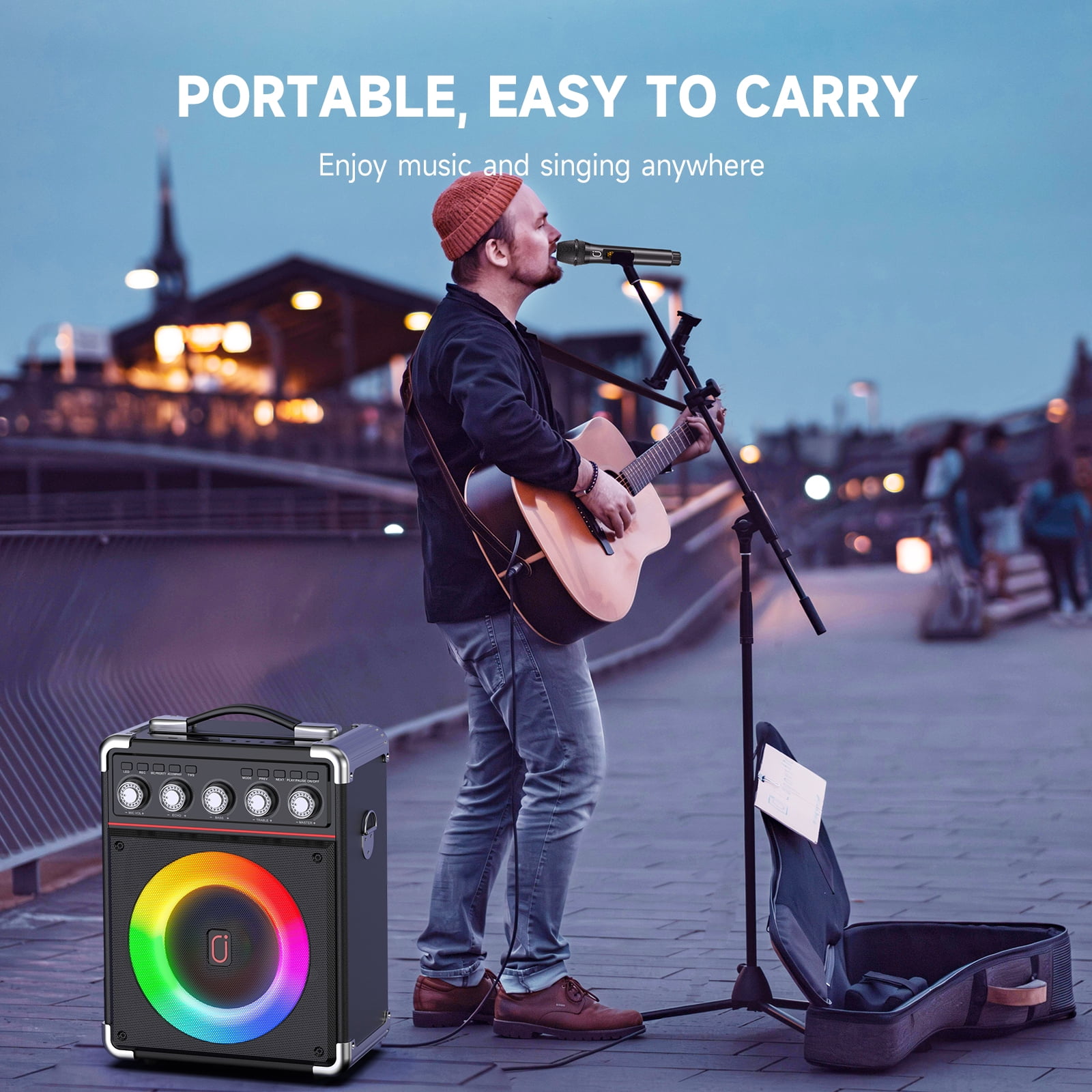 JAUYXIAN Portable Karaoke Machine with 2 Wireless Microphones, Bluetooth Speaker System for Parties (Black, 6.5 in Subwoofer) 0blqp