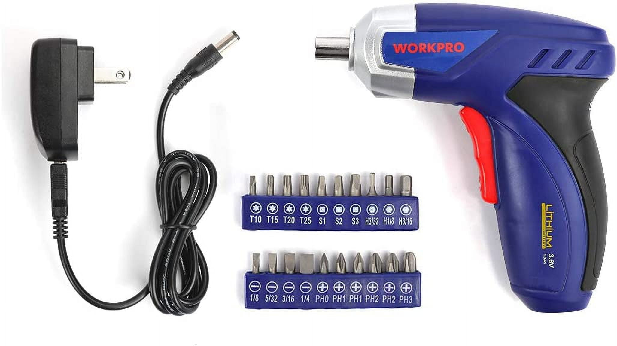 WORKPRO 125-Piece Household Tool Kit, Rechargeable Screwdriver & Home Repair Set with 13-inch Carrying Bag (125 Pieces) 8c5le