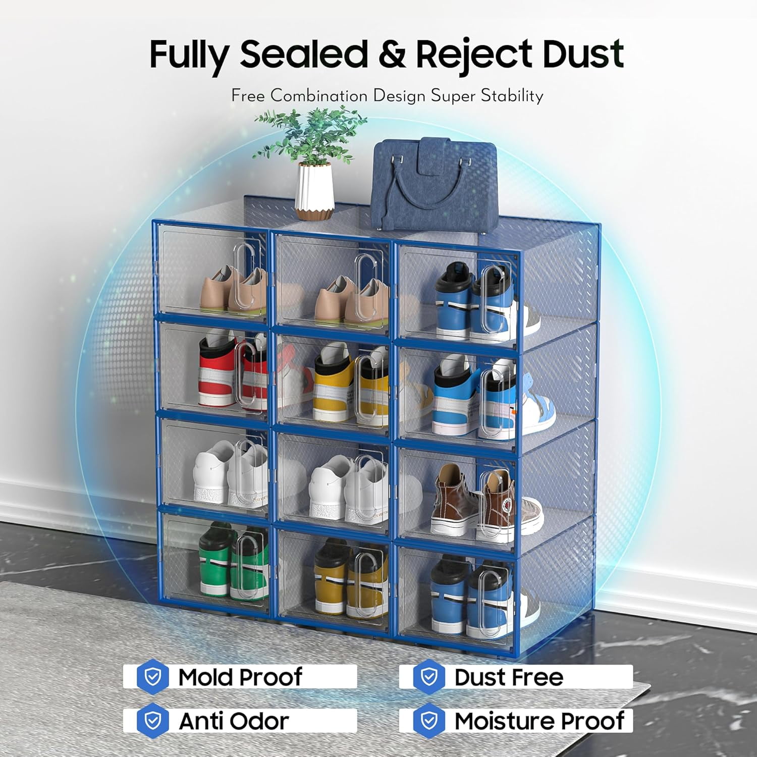 Generic Shoe Organizer Storage Box with Magnetic Door, Stackable Clear Plastic Sneaker Containers for Closet (Clear, 12 Pack, 13.1 in x 9.8 in x 7.1 in) r0w3i