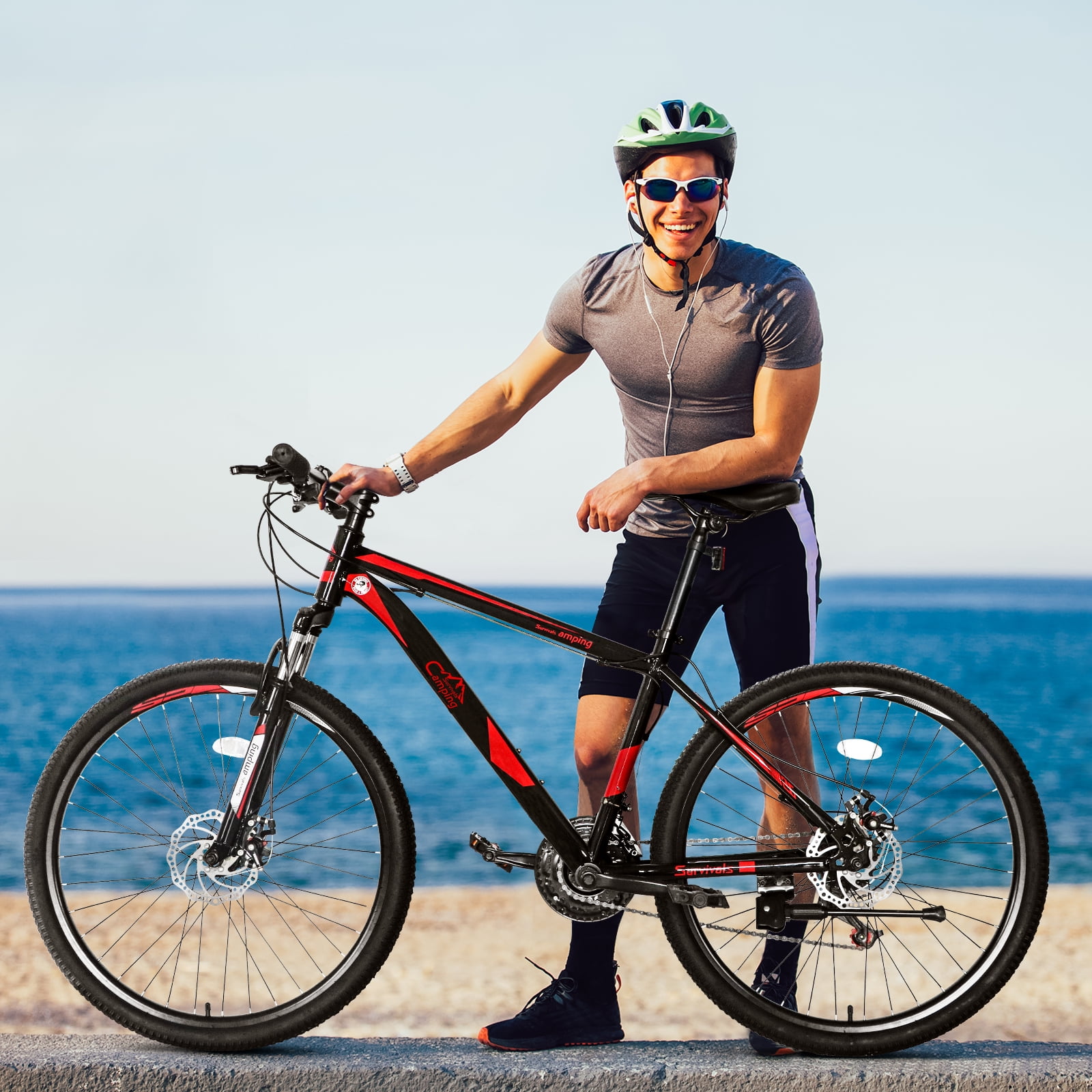 Winado 26-Inch Mountain Bike, 21-Speed Adult Trail Bicycle with Dual Disc Brakes (Black Red, 26 in) aemjx
