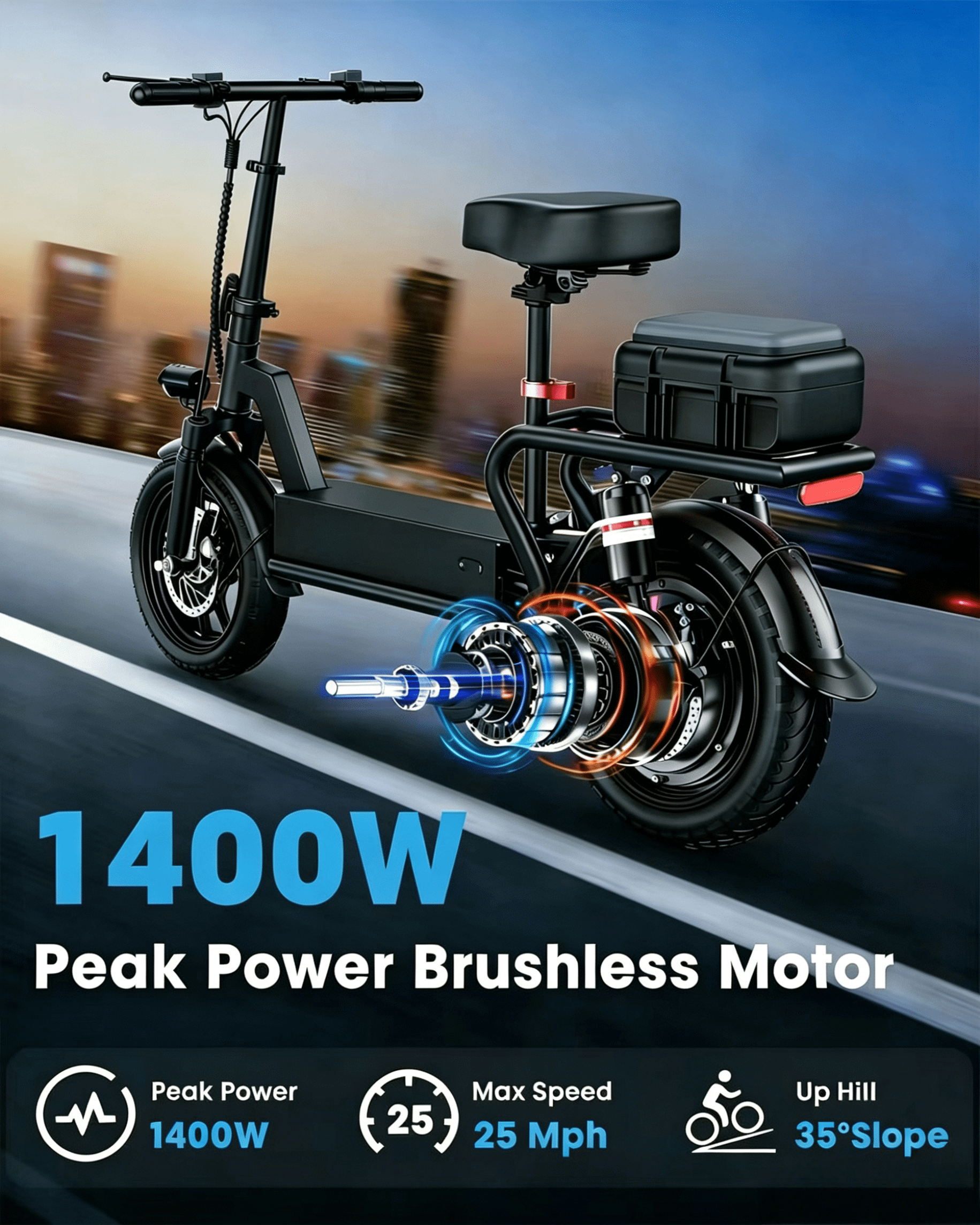 AVBDJOY Electric Scooter for Adults with Seat, Foldable Commuter Scooter, 1200W Motor, 35-Mile Range, 14-inch Tires (Black, 350 lb) jonl4