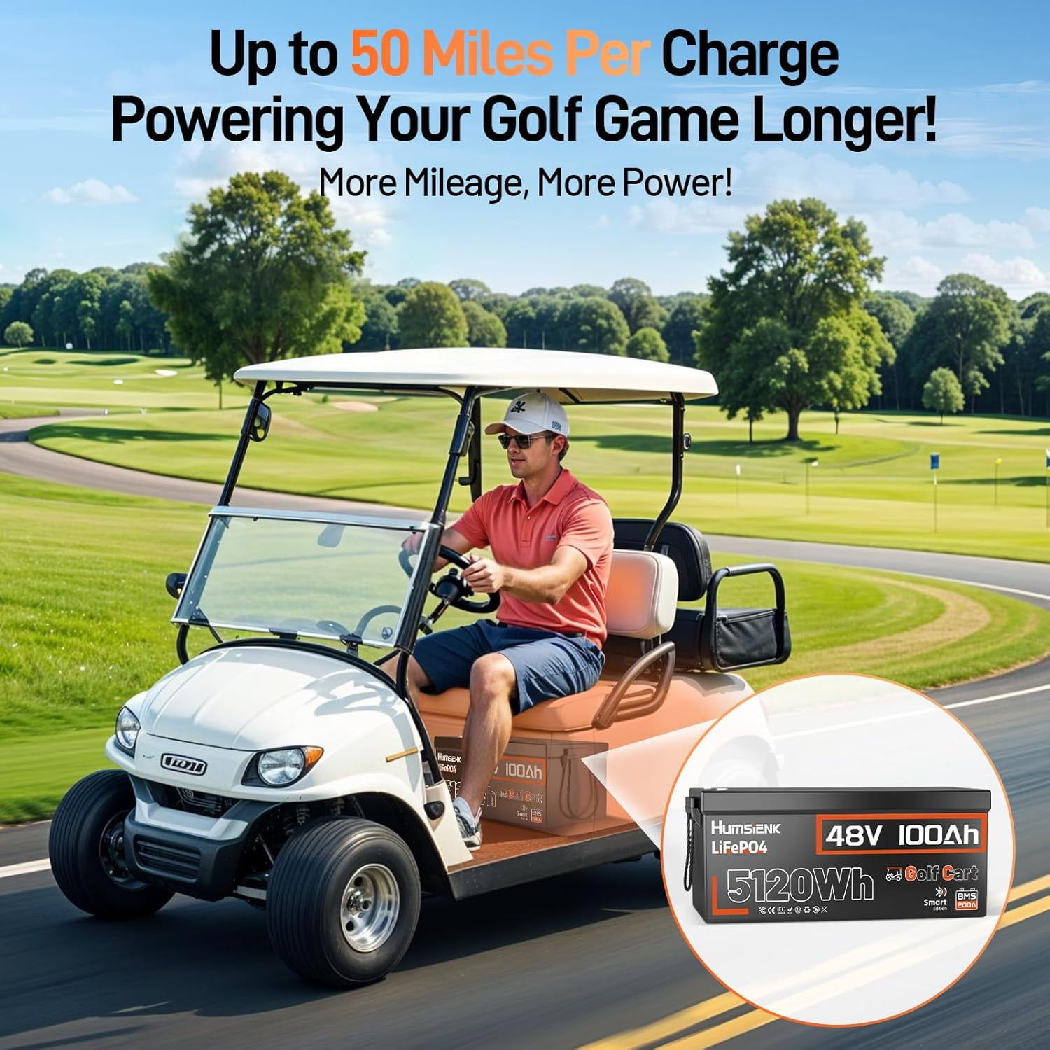 Humsienk 48V 100Ah LiFePO4 Lithium Battery with 15A Charger (Bluetooth, 200A BMS, Metal Case) 0yoe7