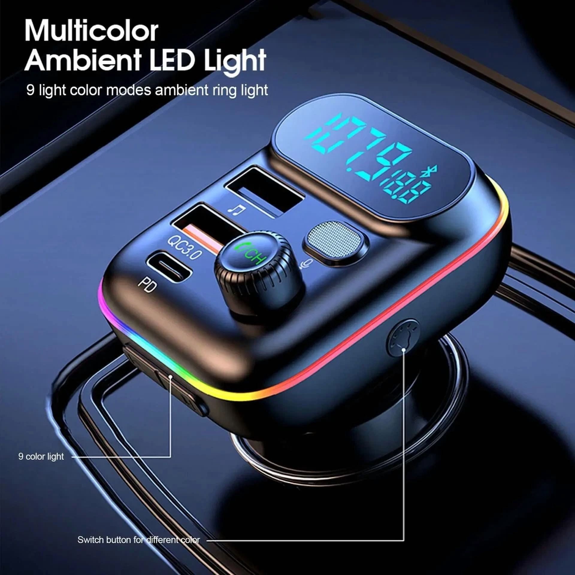 Rhea Bluetooth 5.0 Car FM Transmitter Adapter with USB Aux Hands-Free MP3 Music Player (Universal) lve24 - Image 6