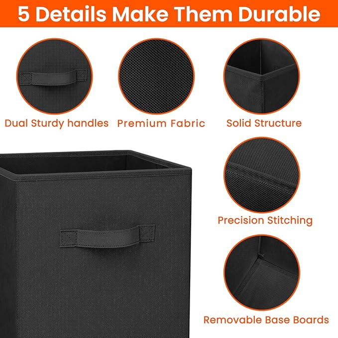 STOWM Foldable Storage Bins, Collapsible Closet and Toy Organization Fabric Cubes (Black, 6-Pack, 11 in x 11 in x 11 in) n9jn8