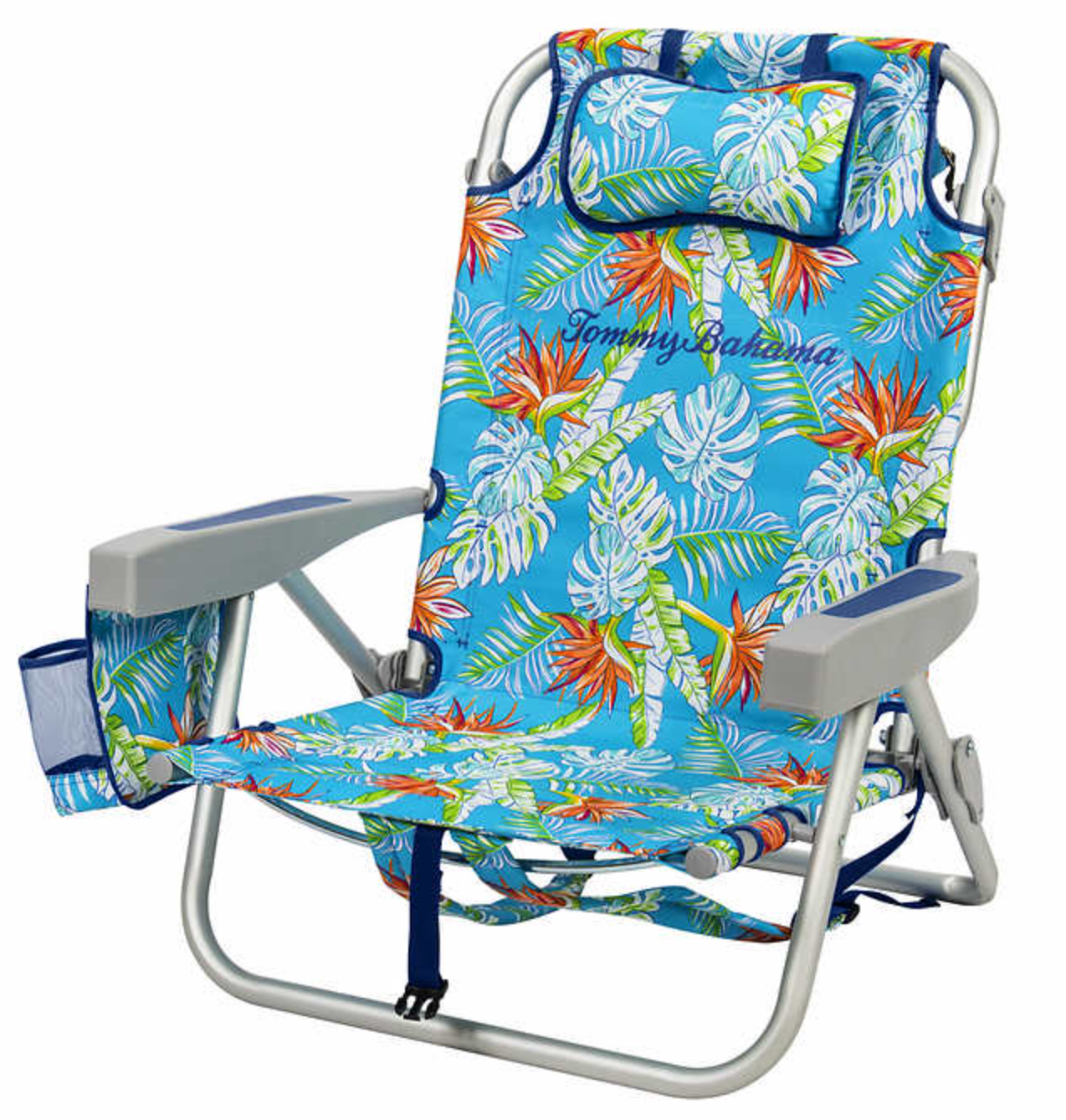 Tommy Bahama Backpack Folding Reclining Beach Chair (Blue Floral, Set of 2) 07fsx