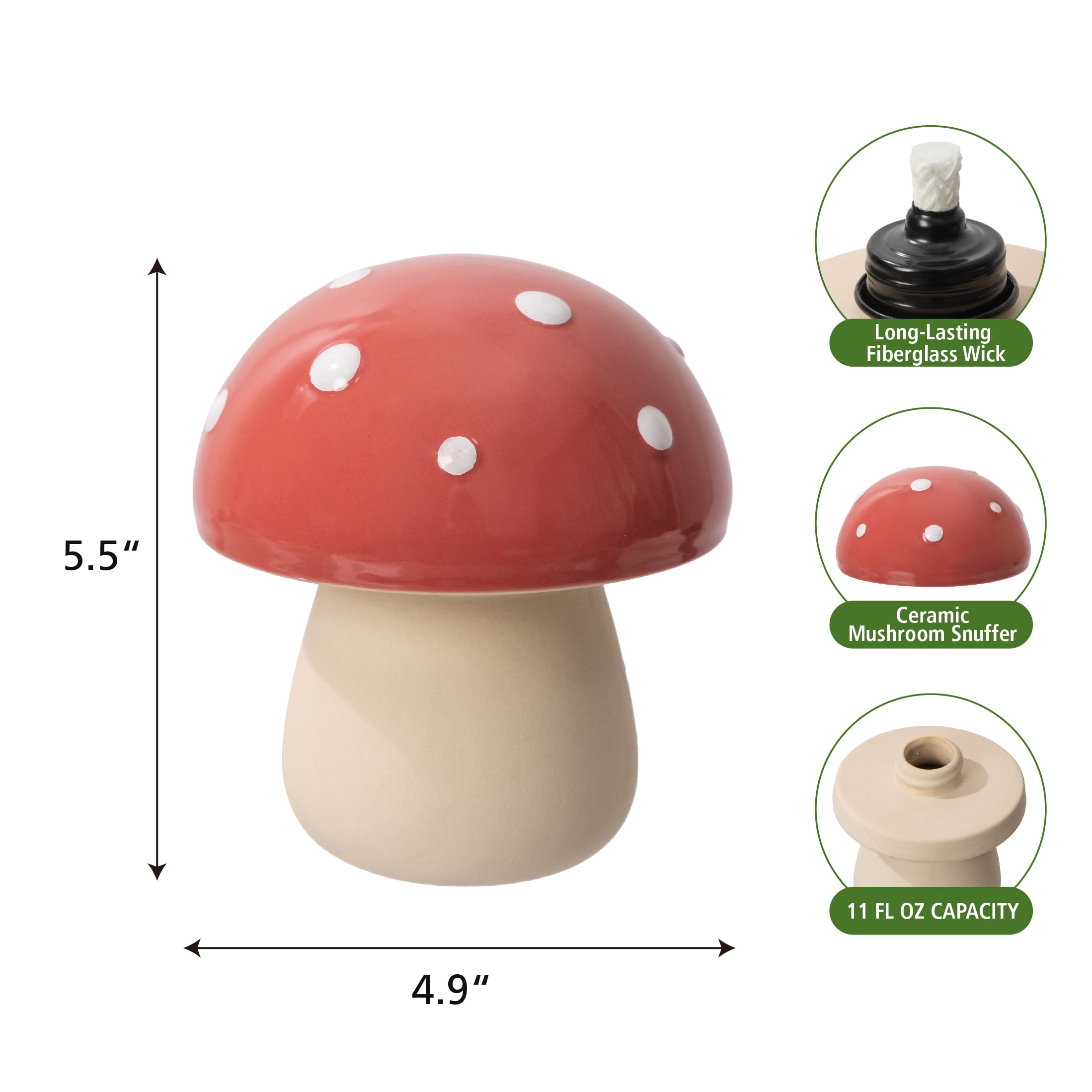 Mainstays Ceramic Mushroom Tabletop Torch for Outdoor Patio Decor (Red, 6 in) 0dqdt