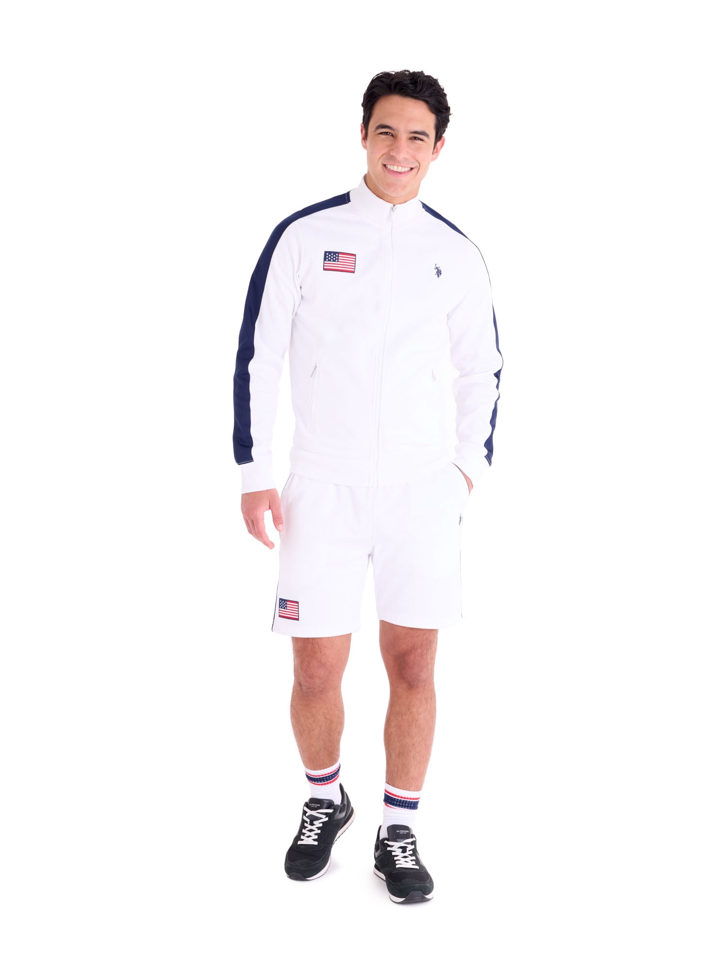 U.S. Polo Assn. Men's USA Track Jacket Performance Knit Full-Zip Outerwear (White, S) v1moh