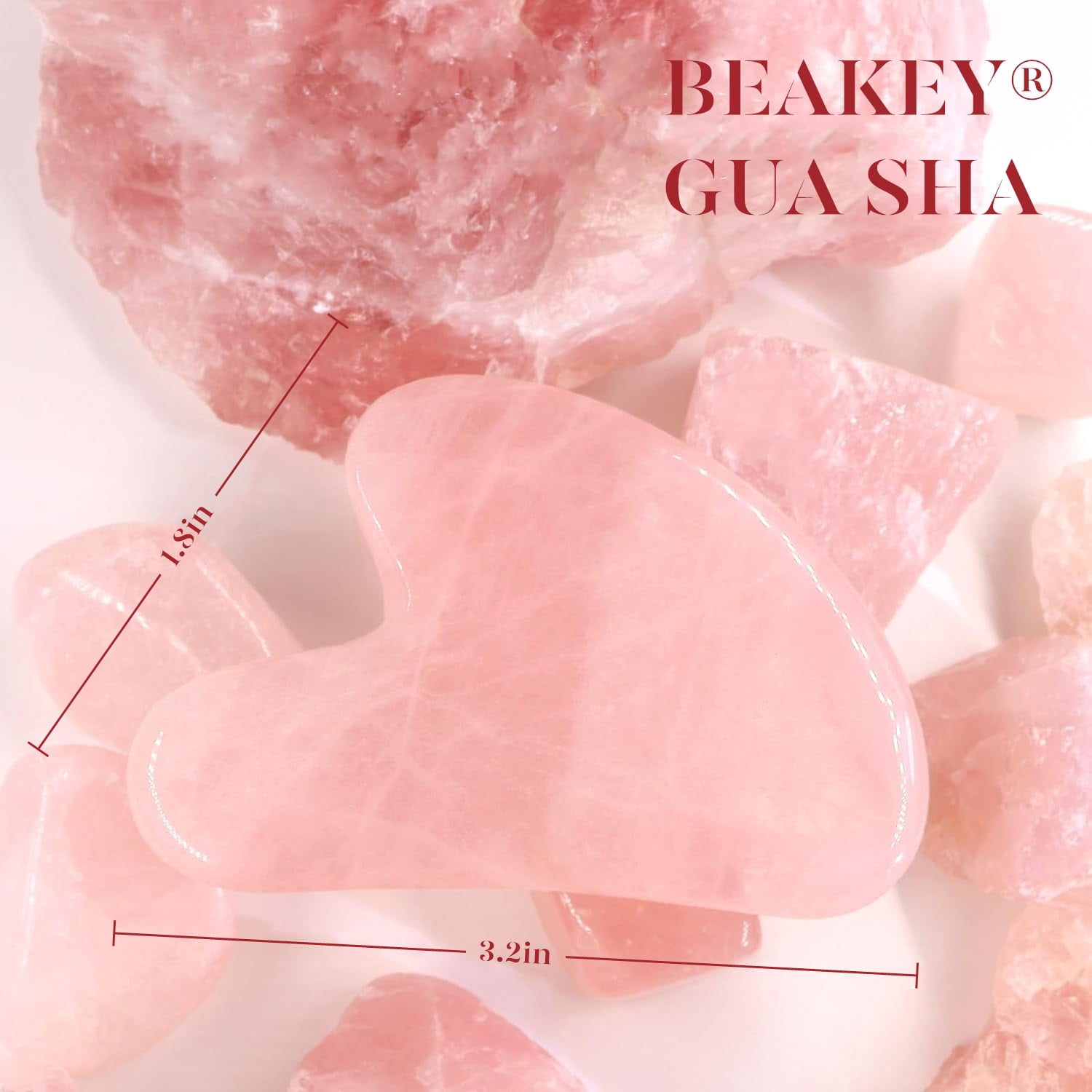 Beakey Jade Roller and Gua Sha Set, Natural Stone Facial Massage Tool for Skin Toning and Puffiness Relief (Pink, 2 Piece Set) v1eny