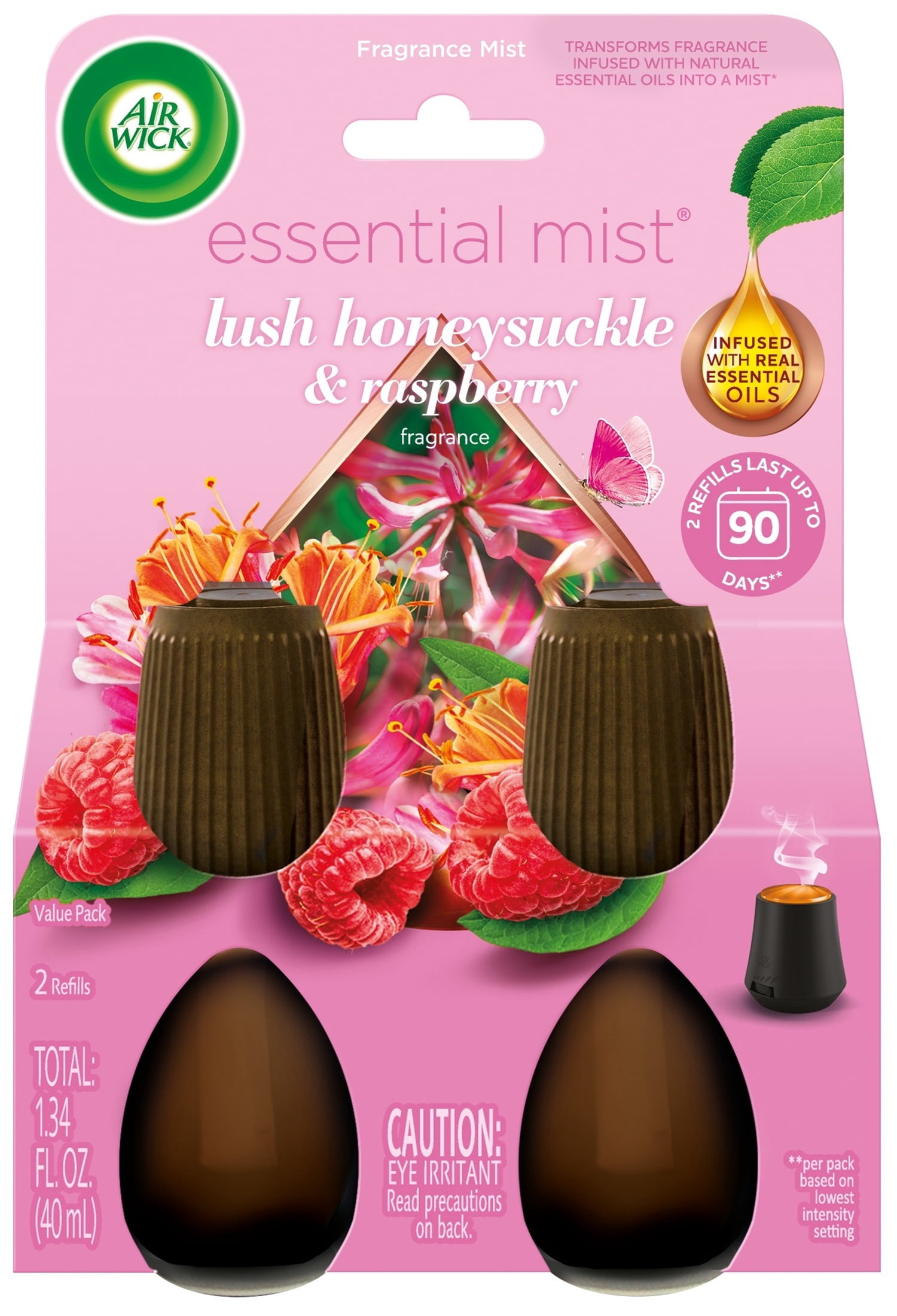 Air Wick Essential Mist Fragrance Refills, Lush Honeysuckle & Raspberry Scent, Long-Lasting Home Air Freshener (2 Count) 8wot7