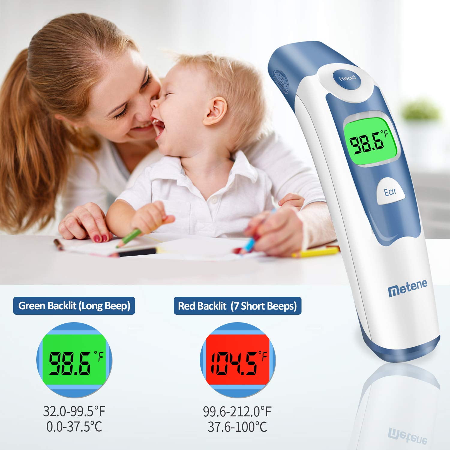 Metene Digital Forehead and Ear Thermometer for Baby, Fast 1-Second Reading with Fever Alarm (1 Count) dum29