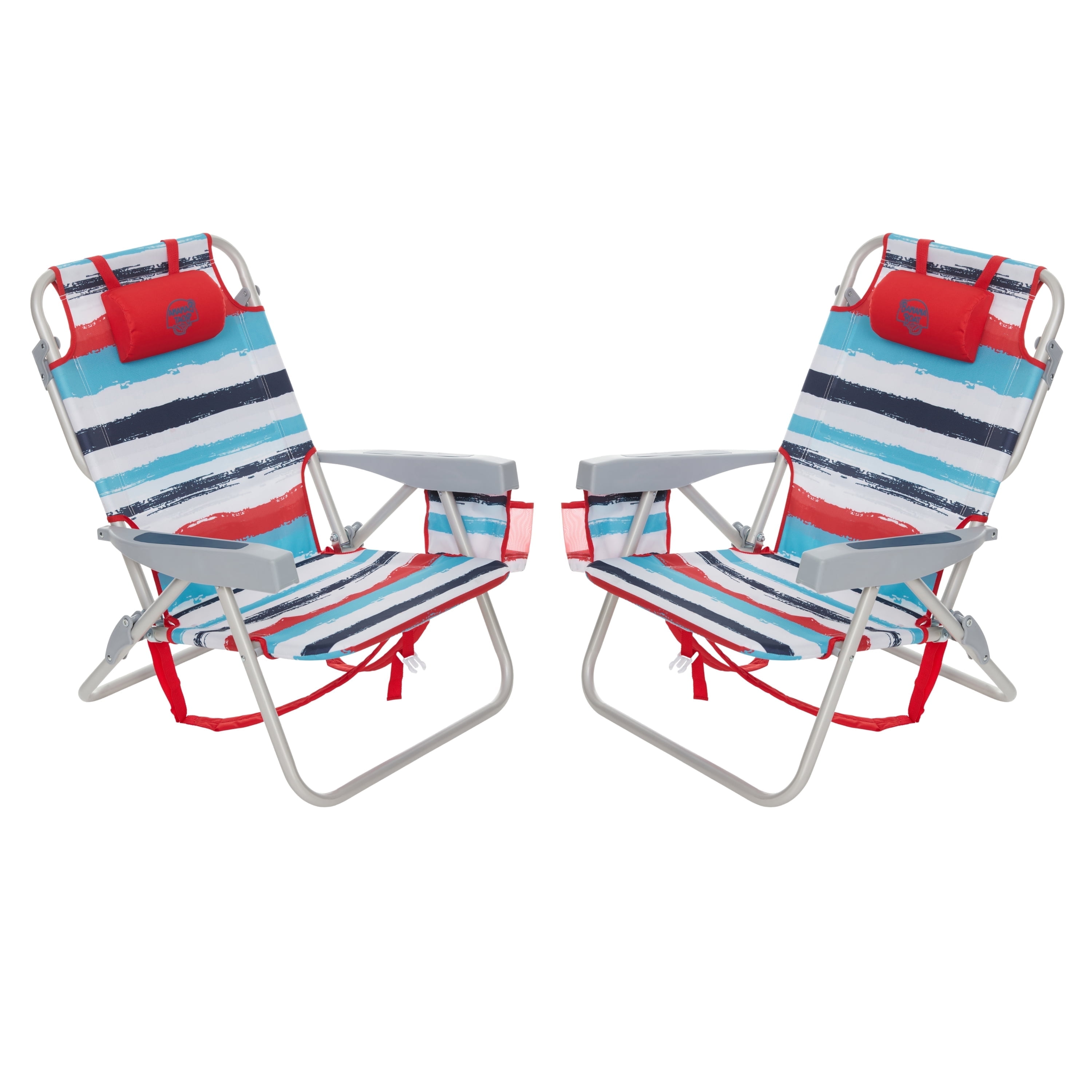 Banana Boat Backpack Beach Chair, Lightweight Aluminum Folding Chair with 5-Position Recline, Headrest, and Insulated Pocket (Red, 2 Pack) auy7n
