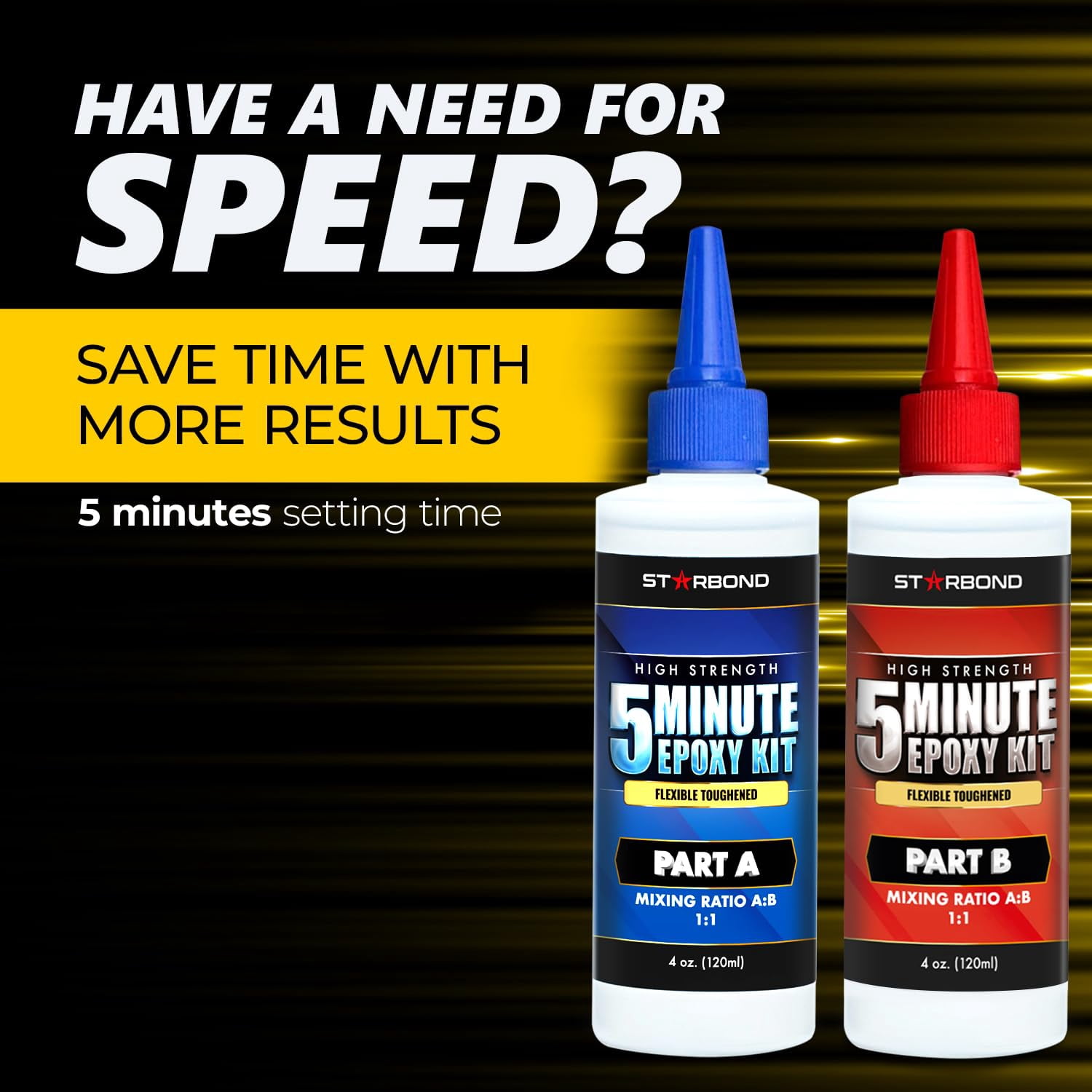 Starbond 5 Minute Epoxy Adhesive, High-Strength Industrial Resin for Metal, Wood, and Plastic (Clear, 8 oz) u2506