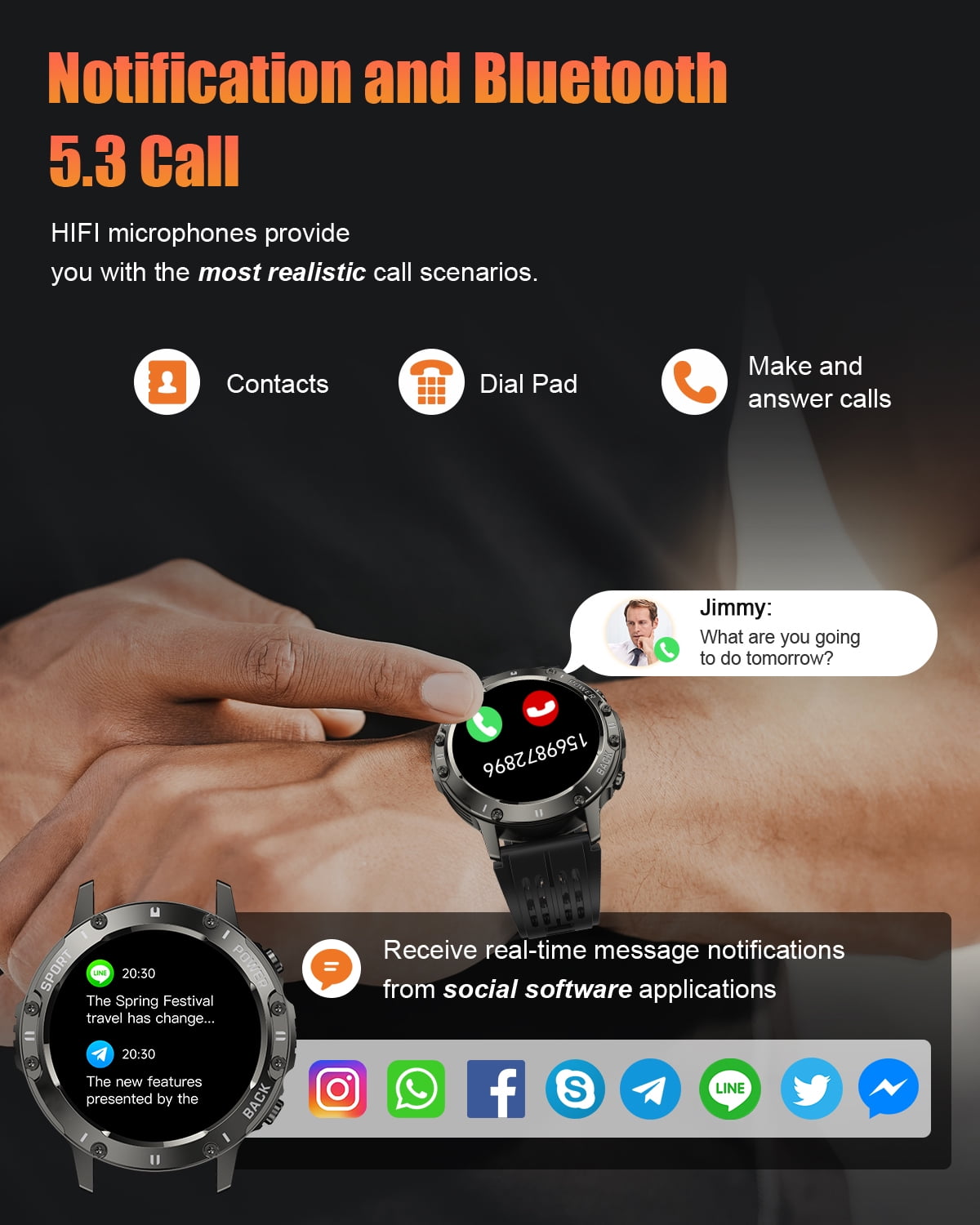 Tikland Smart Watch for Men, Bluetooth Call Fitness Tracker with 1.39 in AMOLED HD Screen, Rugged Sports Smartwatch (Black, 1.39 in) gdem6