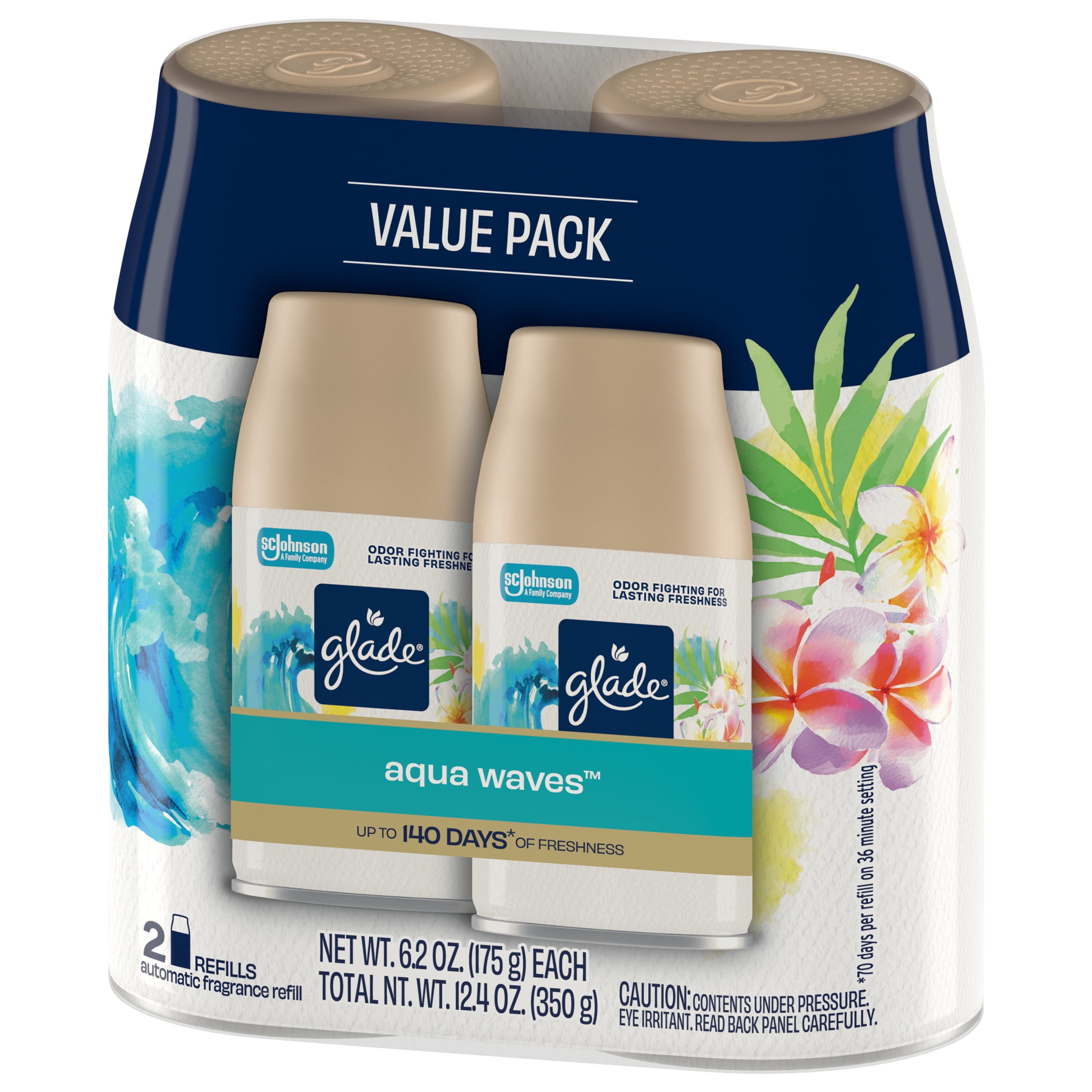 Glade Automatic Spray Air Freshener Refills, Essential Oil Infused Fragrance, Aqua Waves (6.2 oz, 2 Count) bqo1x