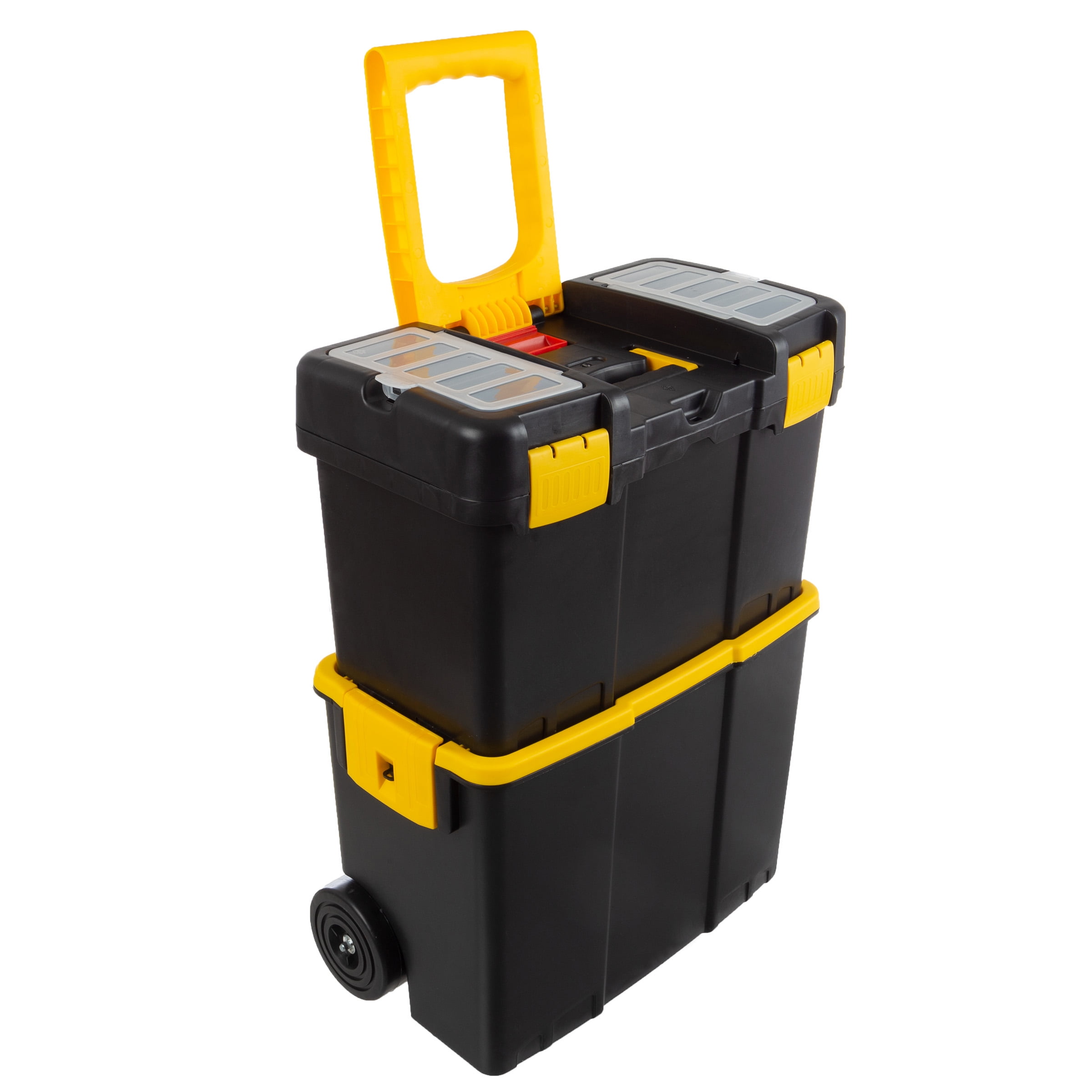 Stalwart Portable Rolling Tool Box (2-in-1 Stackable Organizer, Black and Yellow, 10 in x 17.875 in x 24.125 in) avzy5
