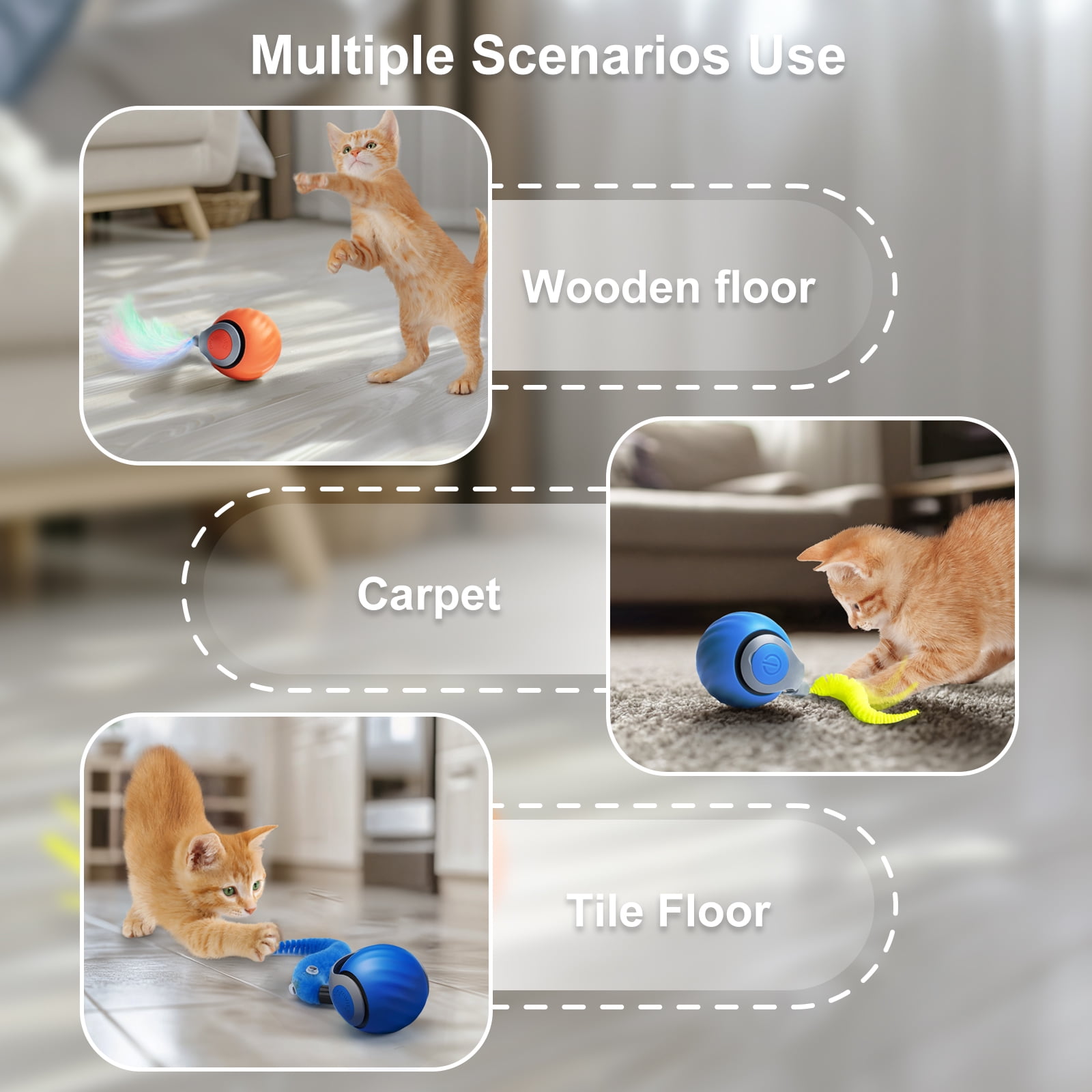 Risehigh Smart Interactive Cat Toy Ball, Rechargeable Automatic Rolling Toy with Feather Accessory (Blue) 9jac2