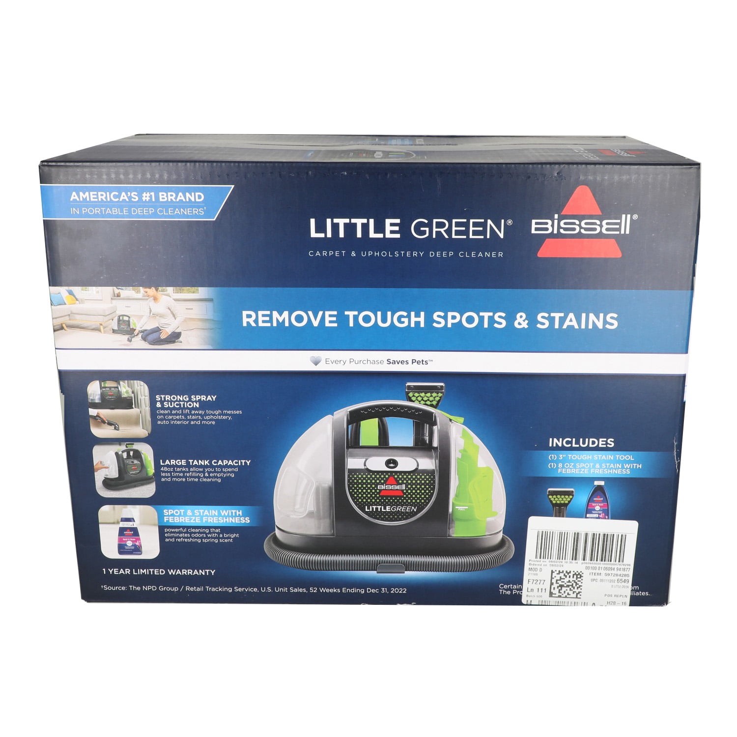 BISSELL Little Green Portable Deep Cleaner for Carpet, Upholstery, and Auto (Green, 48 fl oz Tank) i2xj1