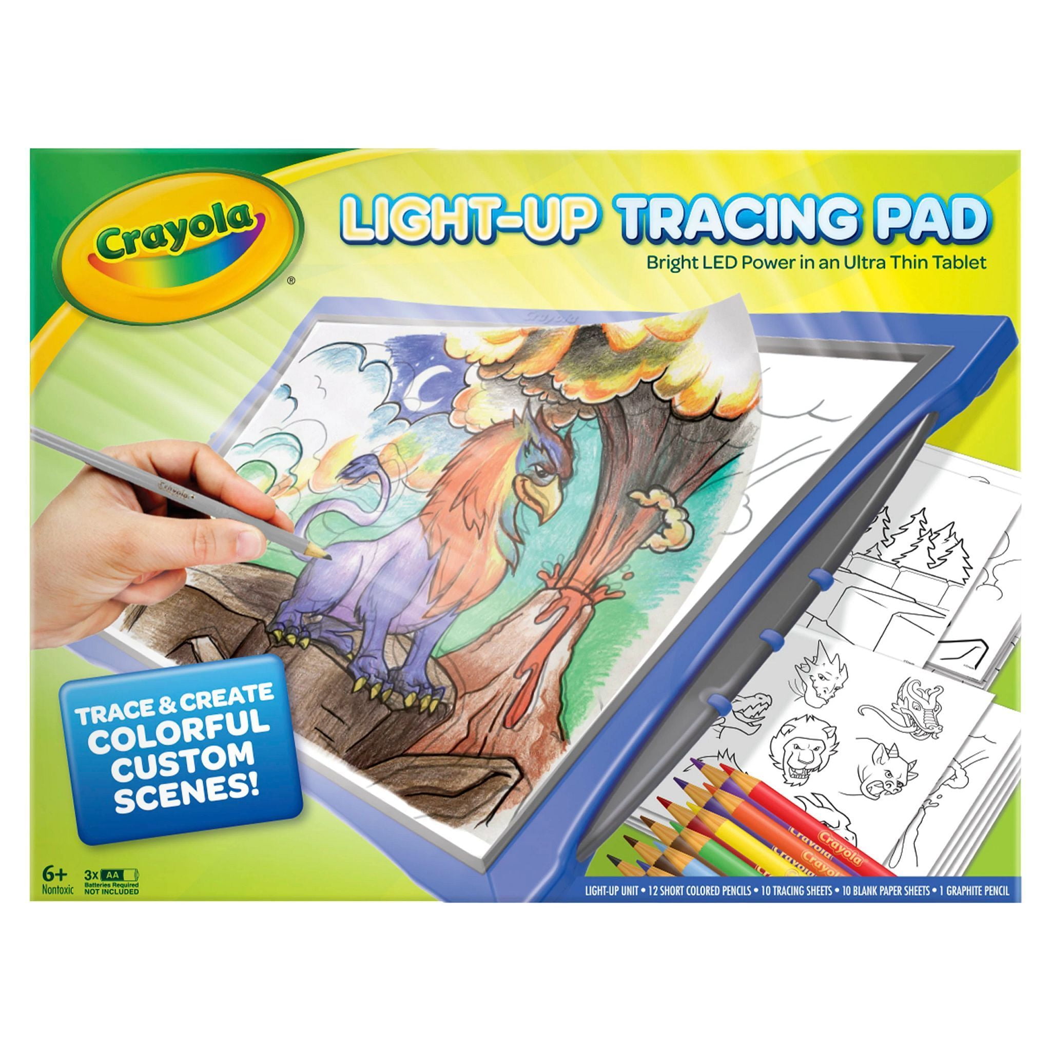 Crayola Light-Up Tracing Pad Drawing Tablet with Colored Pencils (Blue, 1 Set) gy3u6