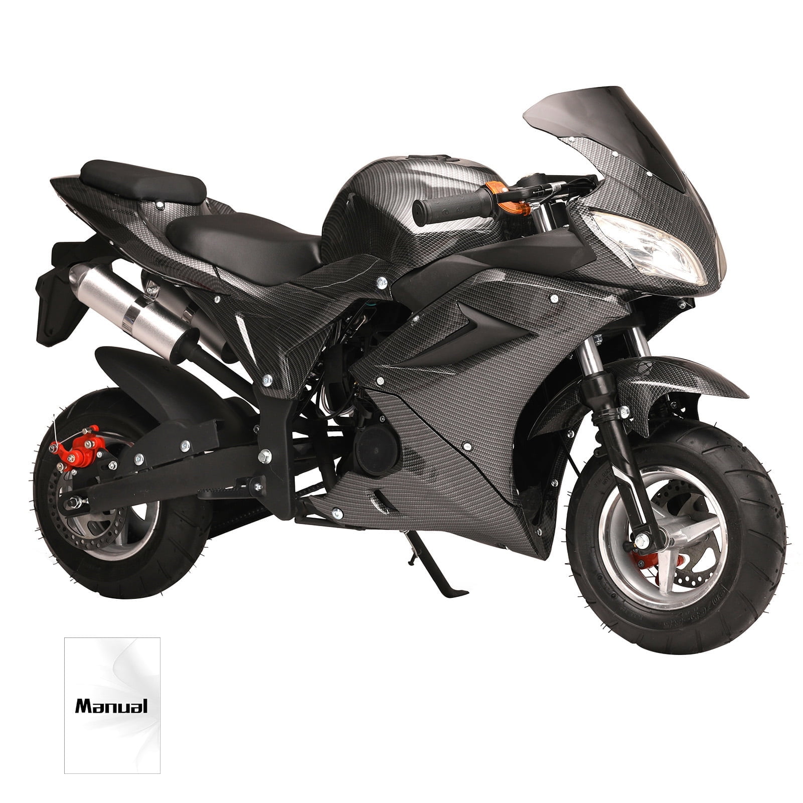 AQQW 49cc 4-Stroke Gas Mini Motorcycle, Kids & Teens Pocket Dirt Bike with Dual Disc Brakes (Black, 441 lb Capacity) rffo9