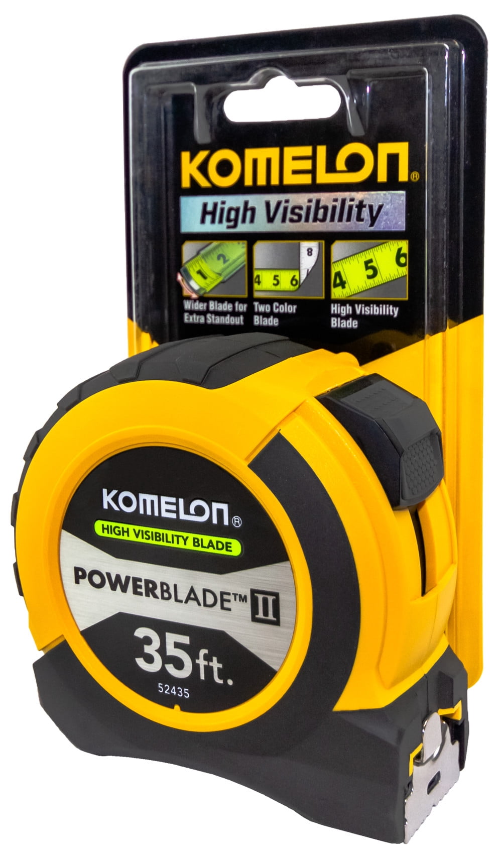 Komelon Powerblade II Professional Measuring Tape, Heavy-Duty Dual-Sided Blade (White/Black, 35 ft) l53os