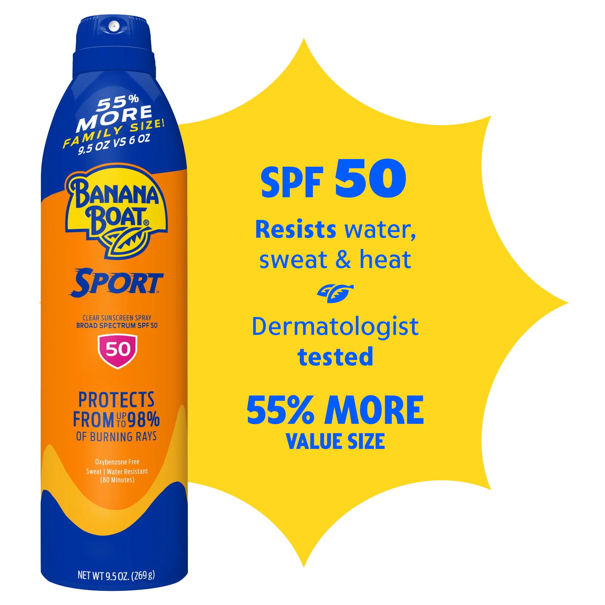 Banana Boat Sport Ultra SPF 50 Sunscreen Spray, Broad Spectrum Sun Protection (Clear, 9.5 oz) y4p2h