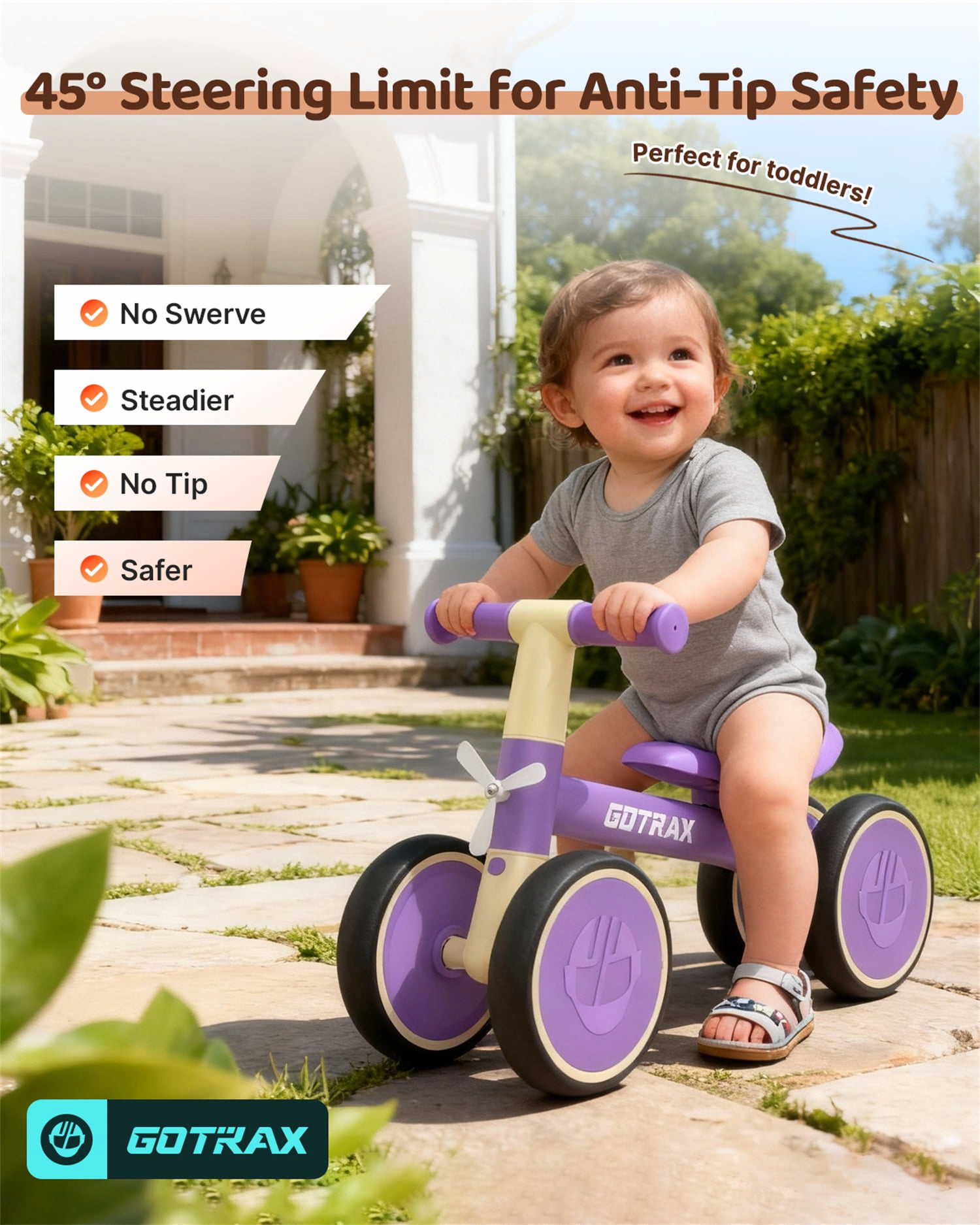 GOTRAX BA1 Baby Balance Bike 4-Wheel Ride-On Toy for Toddlers (Purple, 5.9 lb) rk5bj