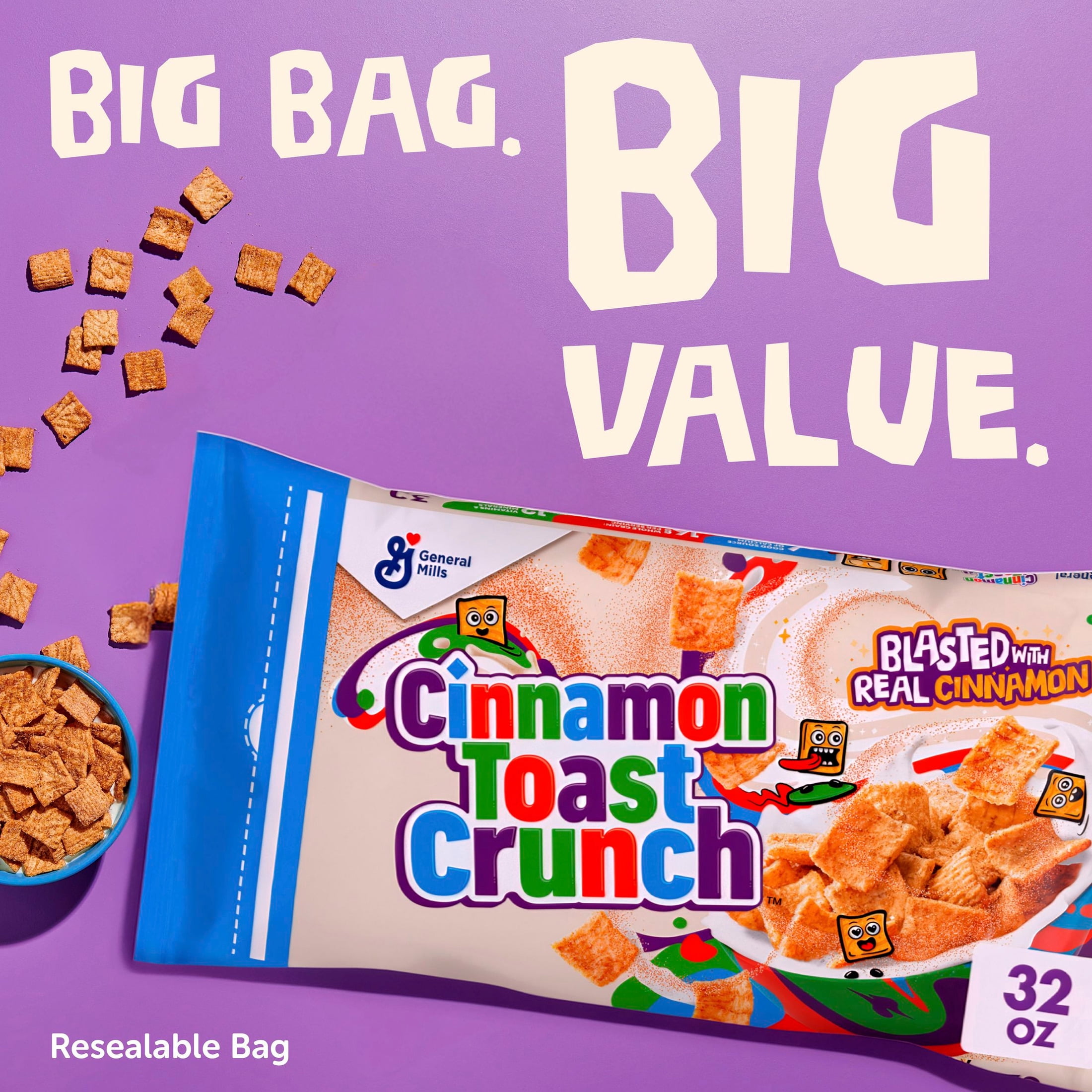 Cinnamon Toast Crunch Breakfast Cereal, Crispy Whole Grain Cinnamon Sugar Squares (32 oz) z0gkb