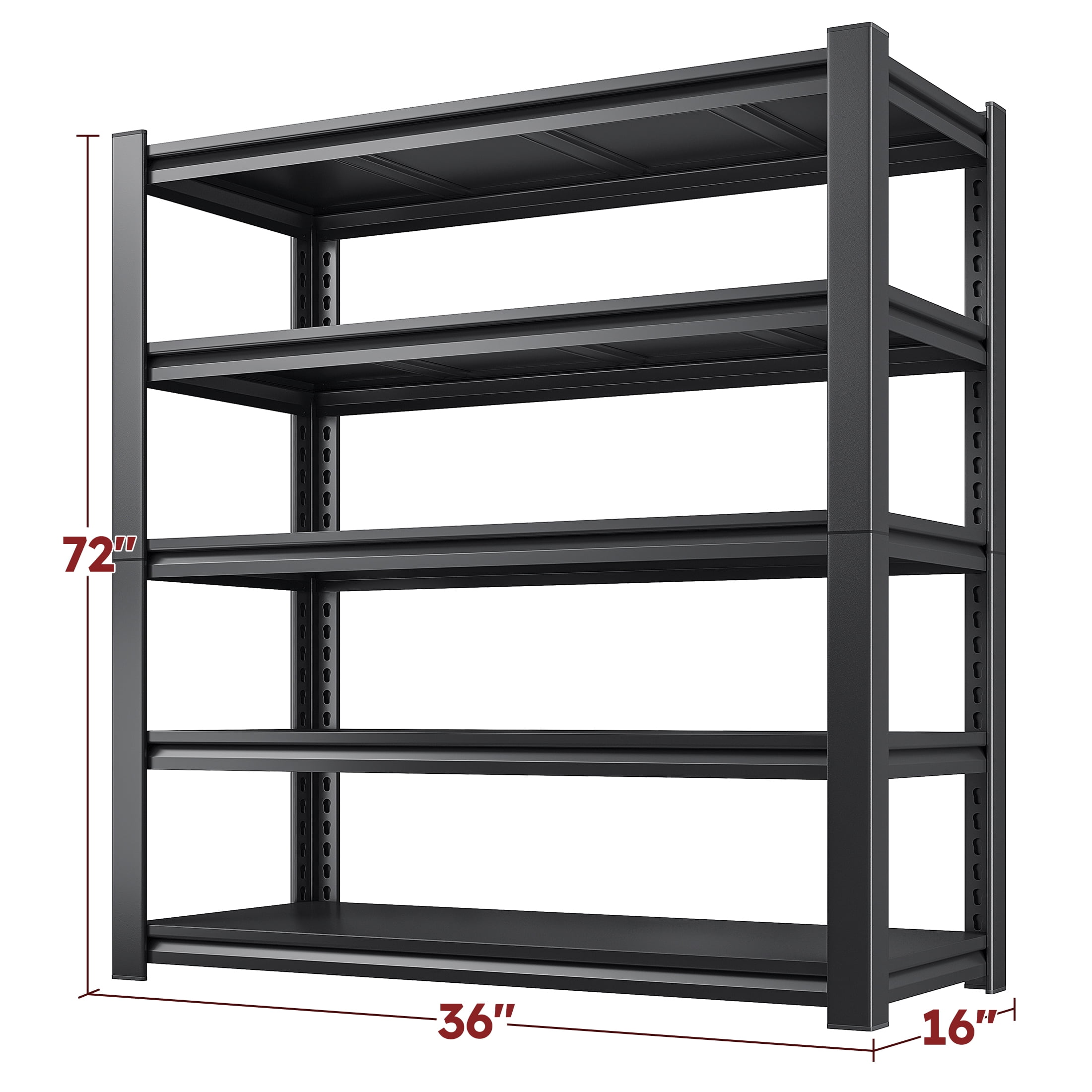 REIBII Heavy Duty Garage Shelving Unit, 5-Tier Adjustable Metal Storage Rack (Black, 36 in W x 16 in D x 72 in H) im5un