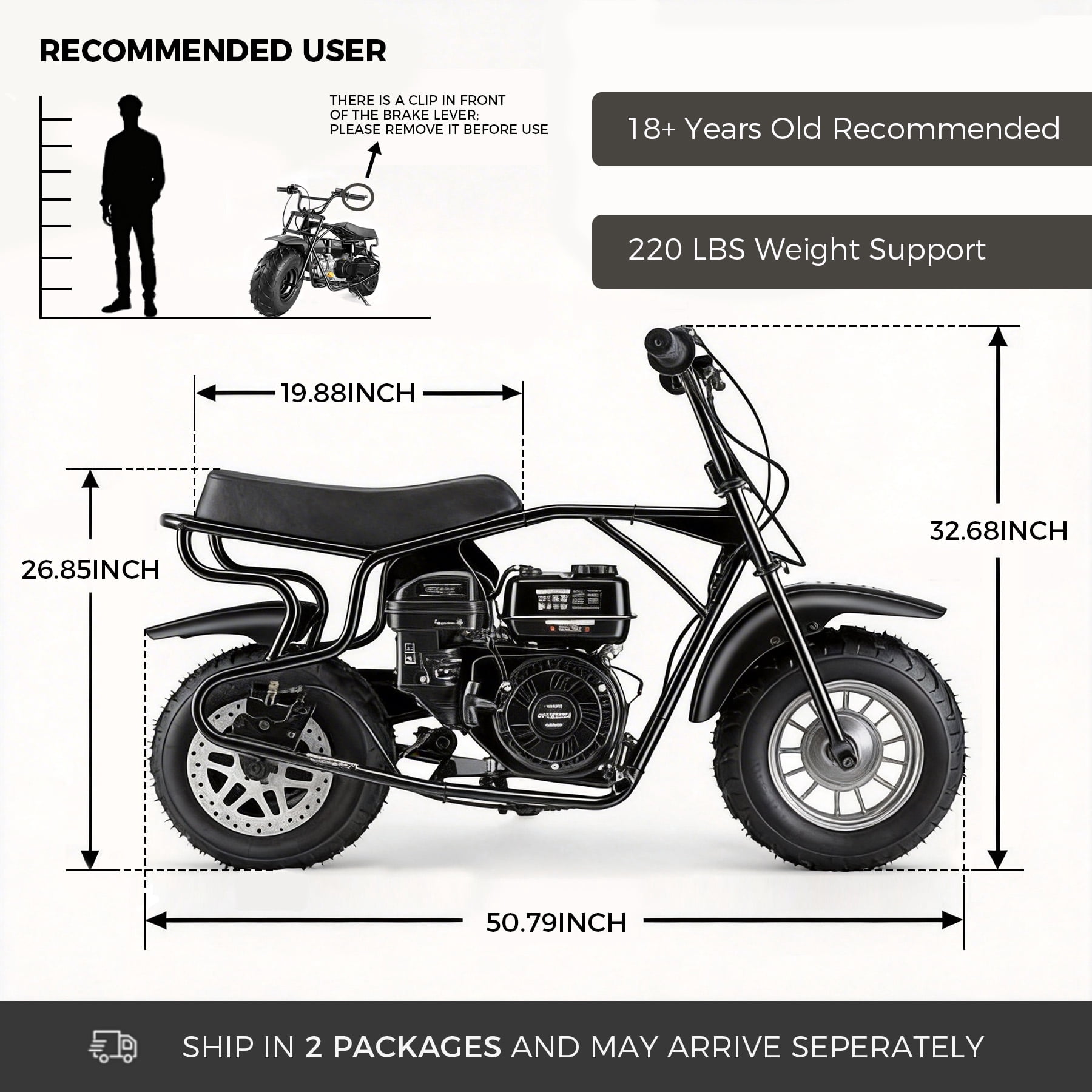 Oryxearth BRM200-2 4-Stroke Gas Powered Minibike, Off-Road Trail Dirt Bike for Adults and Teens (Black, 200 lb Capacity) iqjxm