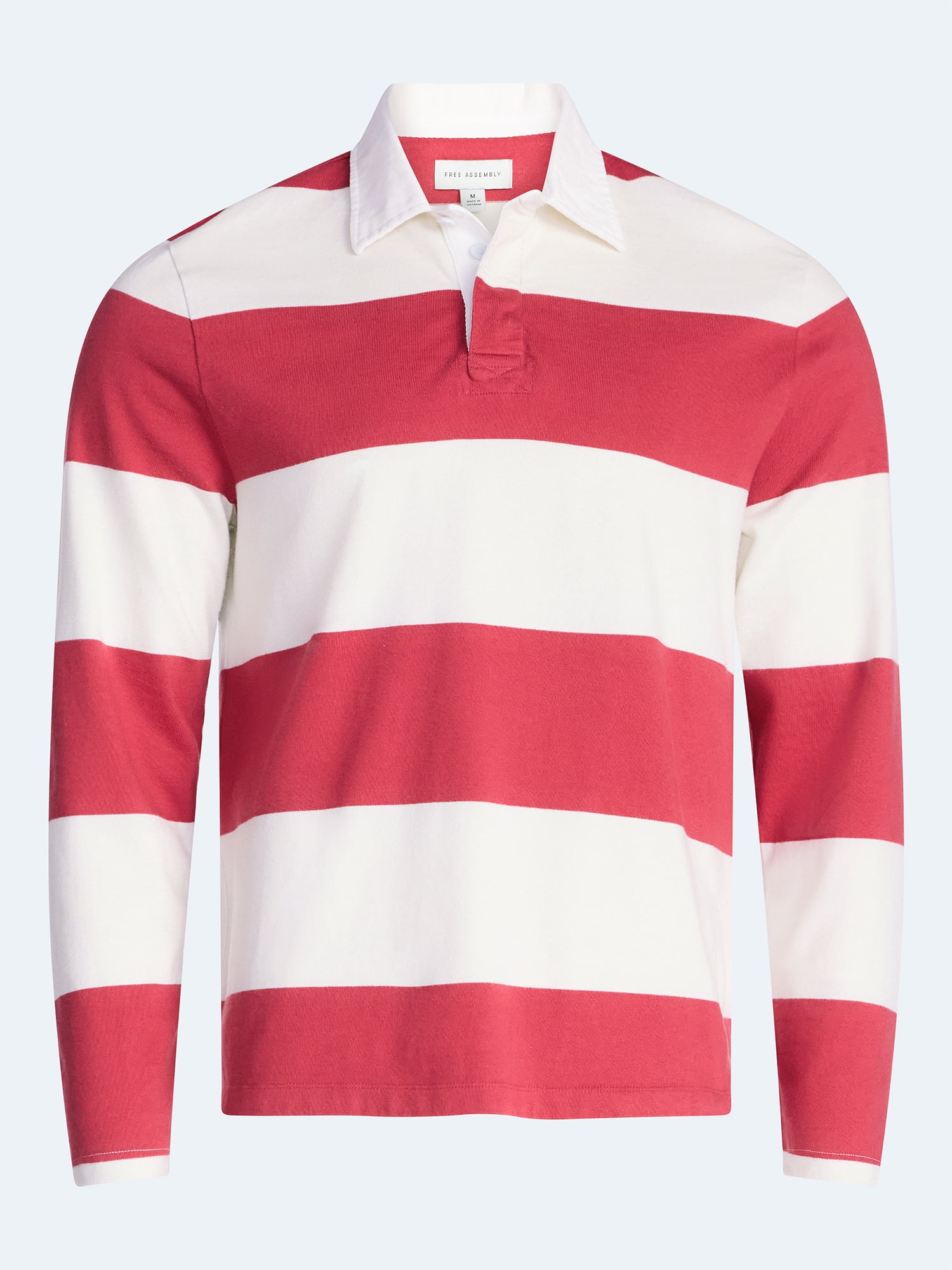 Free Assembly Men's Striped Cotton Rugby Shirt Long Sleeve Casual Pullover (Red, S) jk9hv
