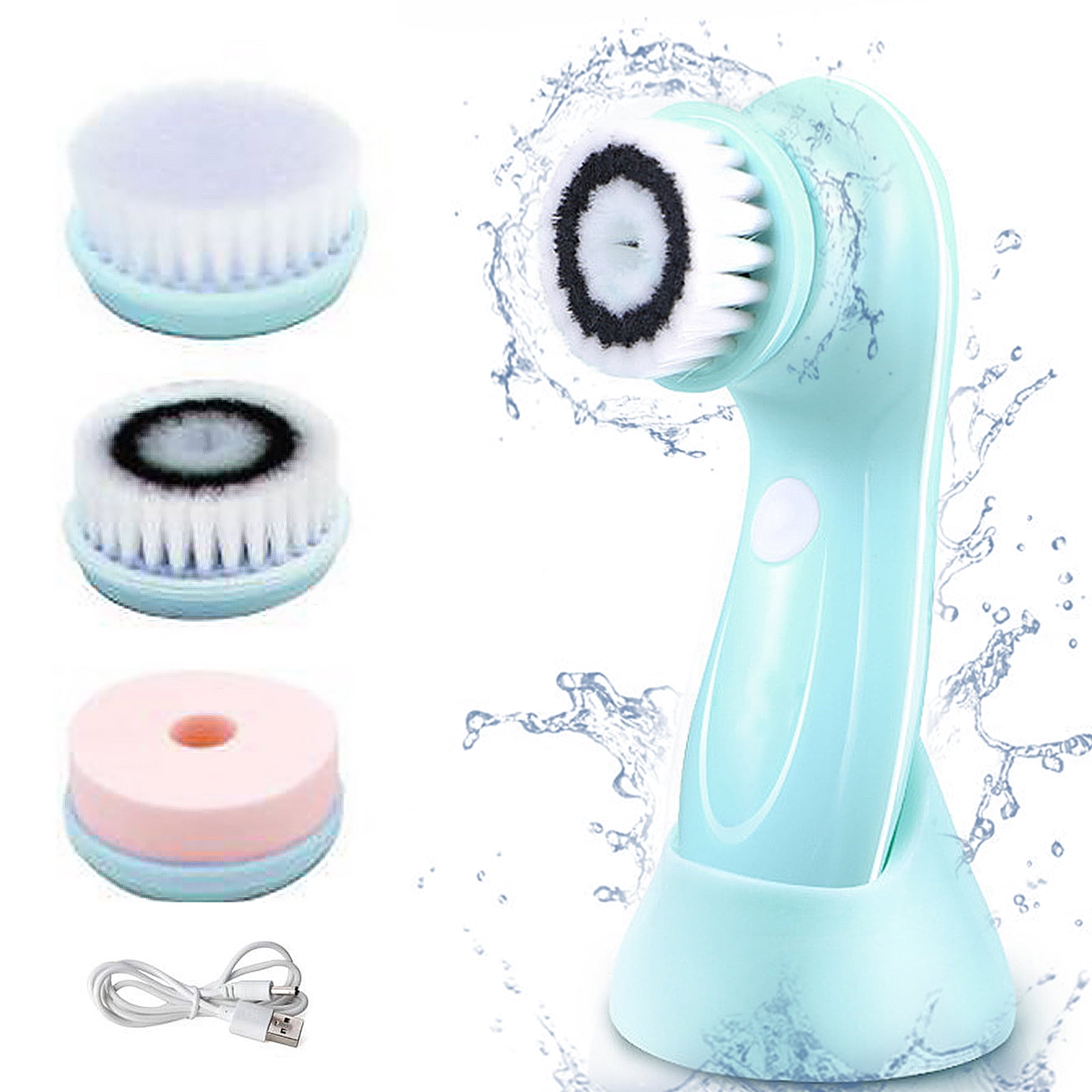 ZOUYUE Electric Facial Cleansing Brush System, Exfoliating Face Scrubber with 3 Rotating Heads for Deep Pore Cleaning (Blue, 1 Set) z3y8y