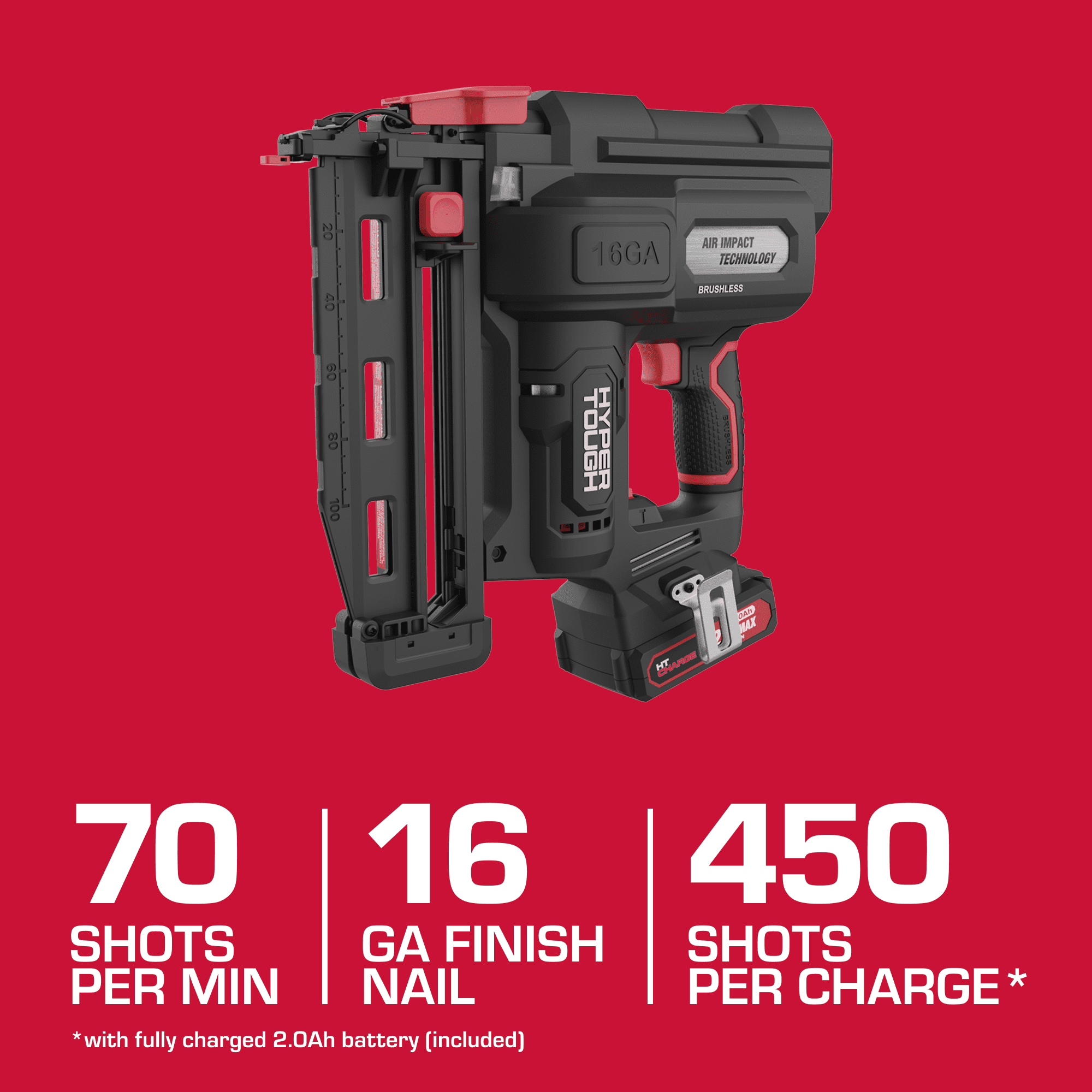 Hyper Tough 20V Brushless Cordless 16-Gauge Finish Nailer Kit (Black, 5/8 to 2-1/2 in) xk8fg