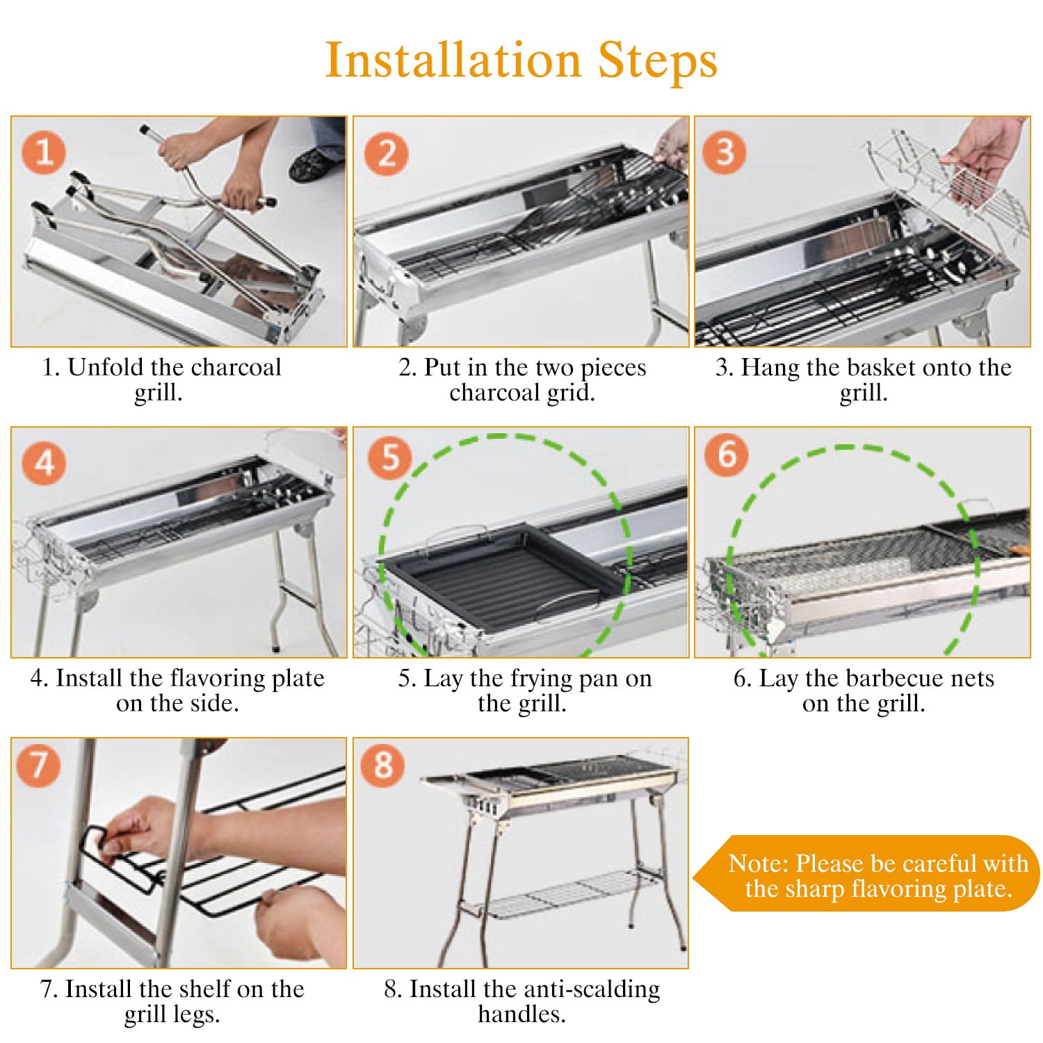 iMounTEK Portable Charcoal BBQ Grill, Stainless Steel Foldable Outdoor Cooking Set for Camping and Backyard (Silver, 38.98x13.39x27.56 in) 5c8wr
