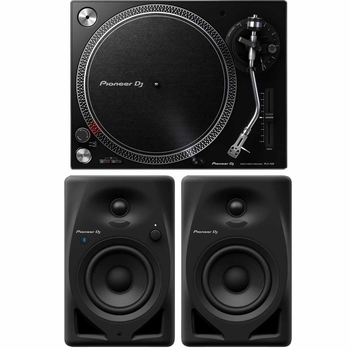 Pioneer PLX-500 Direct Drive Turntable and DM-40D-BT 4 in Desktop Monitor System (Black, 2-Piece Bundle) 9jgvj